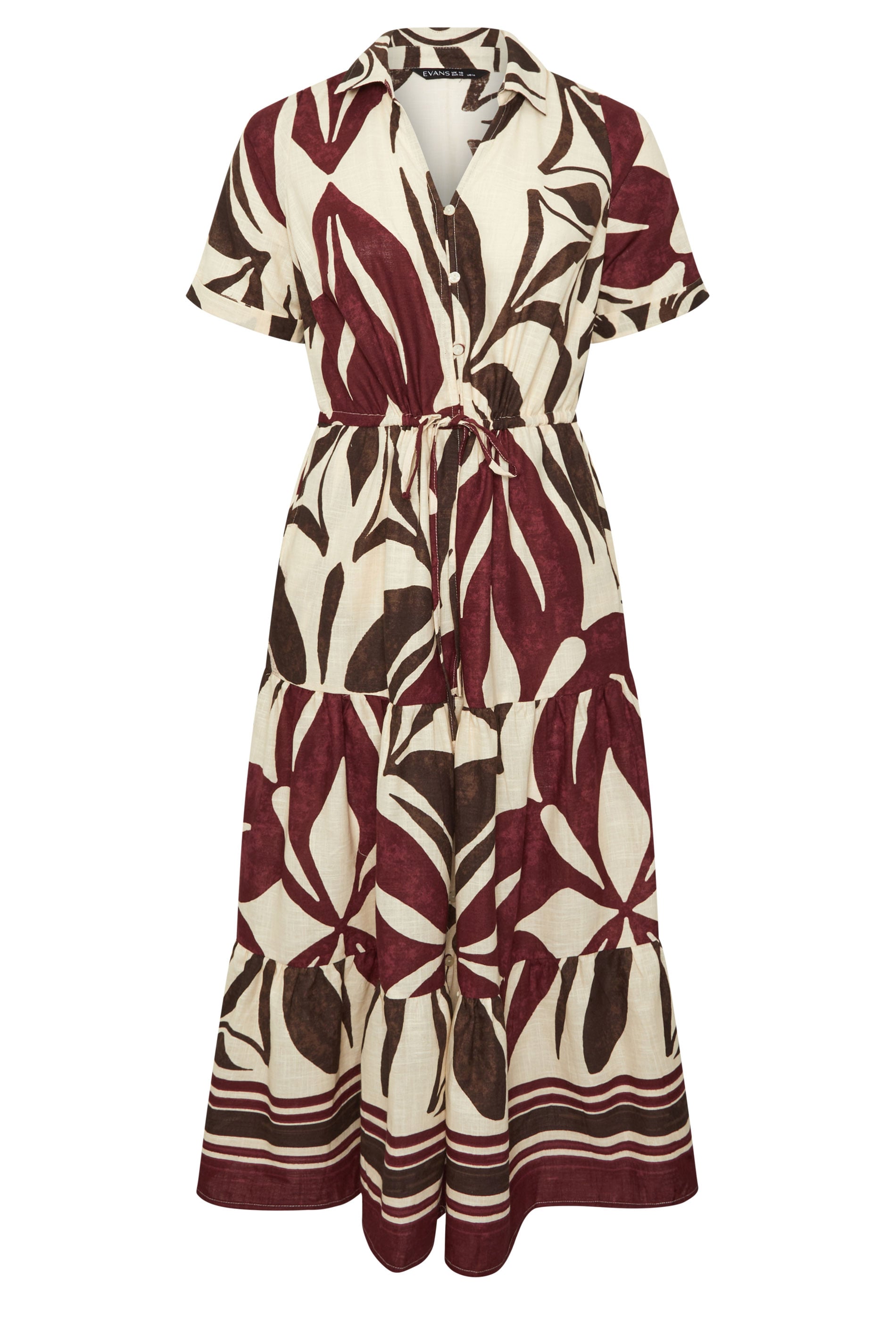 EVANS Plus Size Cream & Red Abstract Leaf Print Cotton Dress | Evans  5