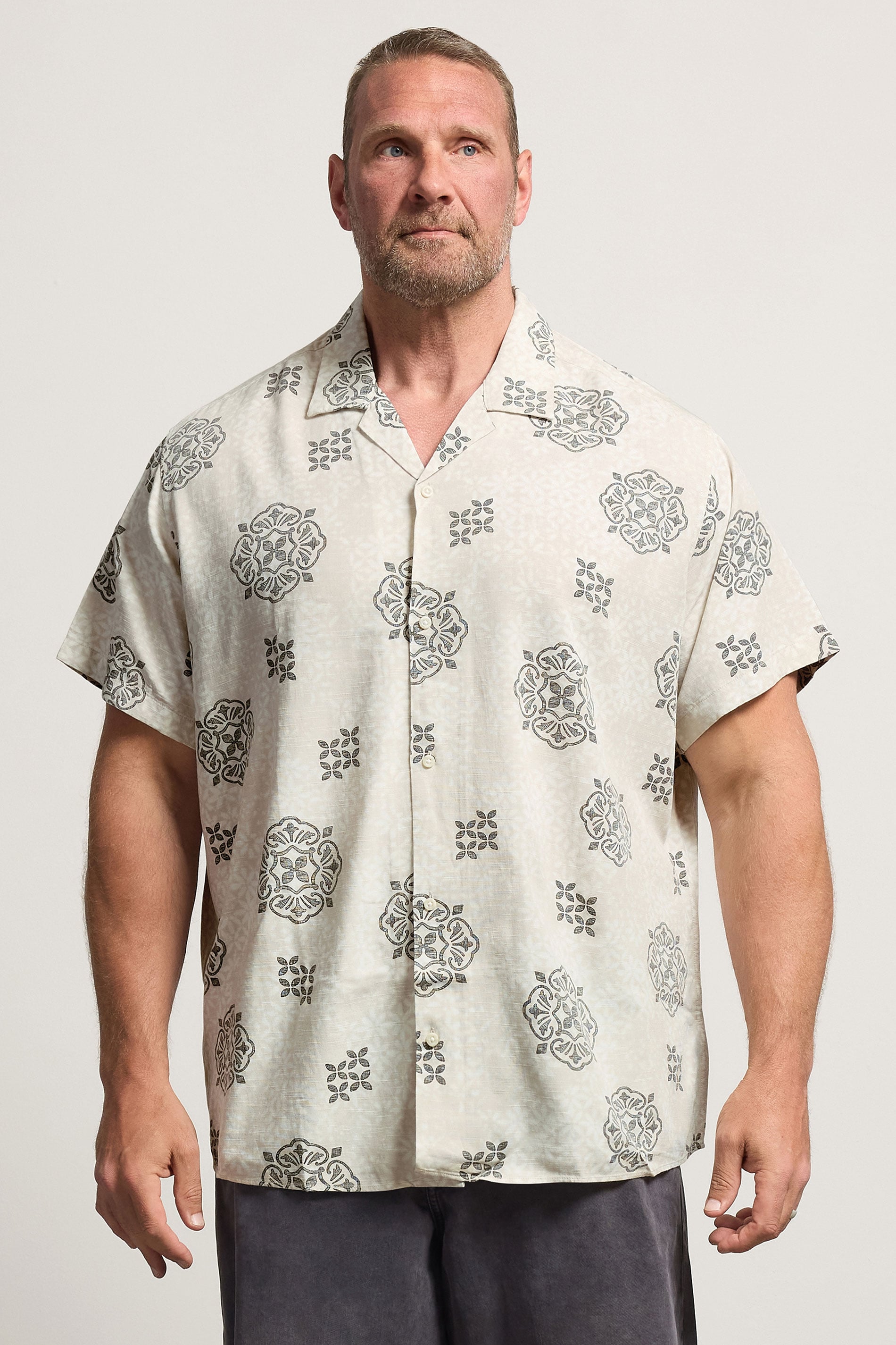 JACK & JONES Big & Tall Natural Abstract Print Short Sleeve Shirt | BadRhino 3