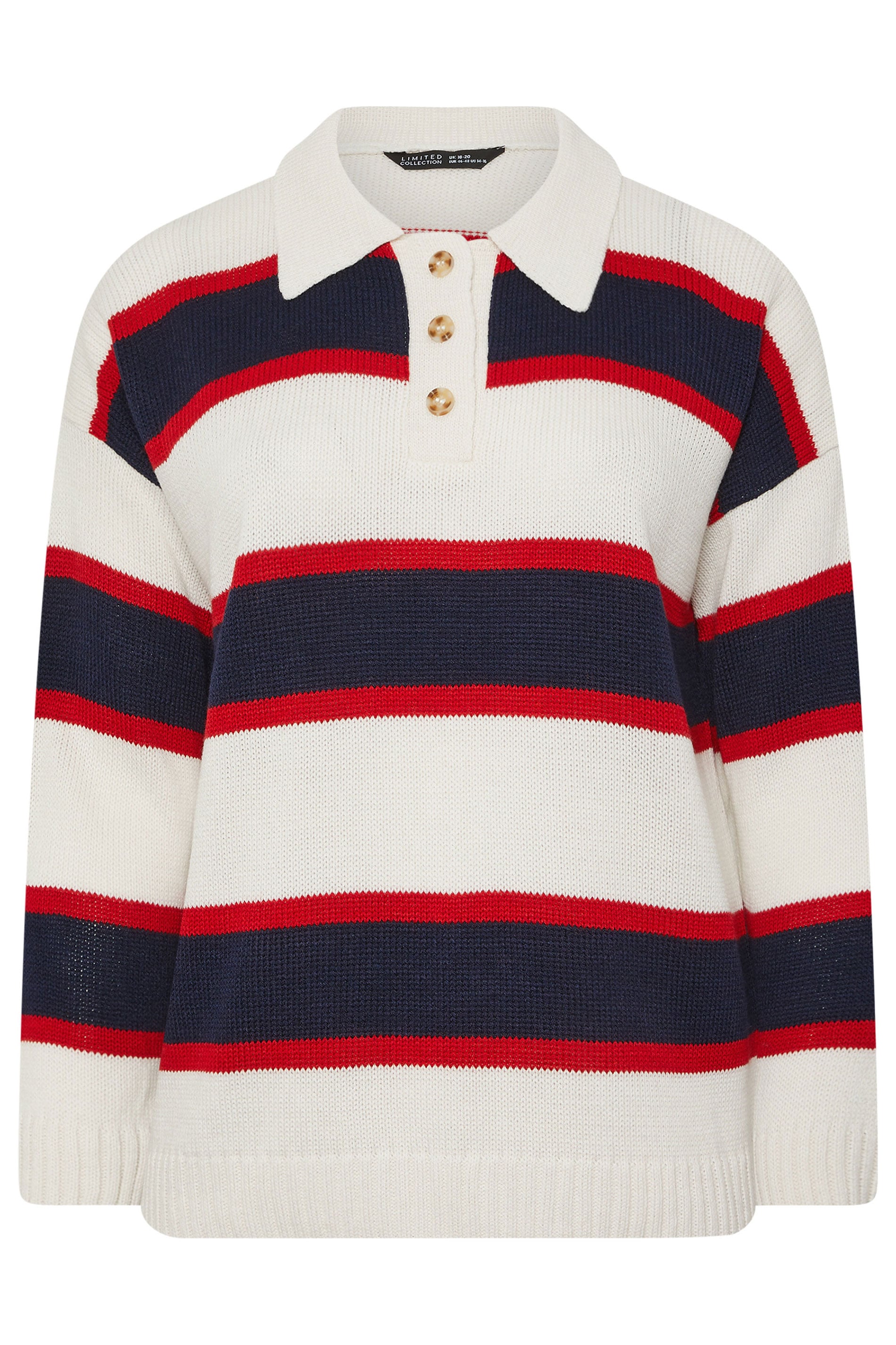 LIMITED COLLECTION Plus Size White Stripe Rugby Collar Knitted Jumper | Yours Clothing 5