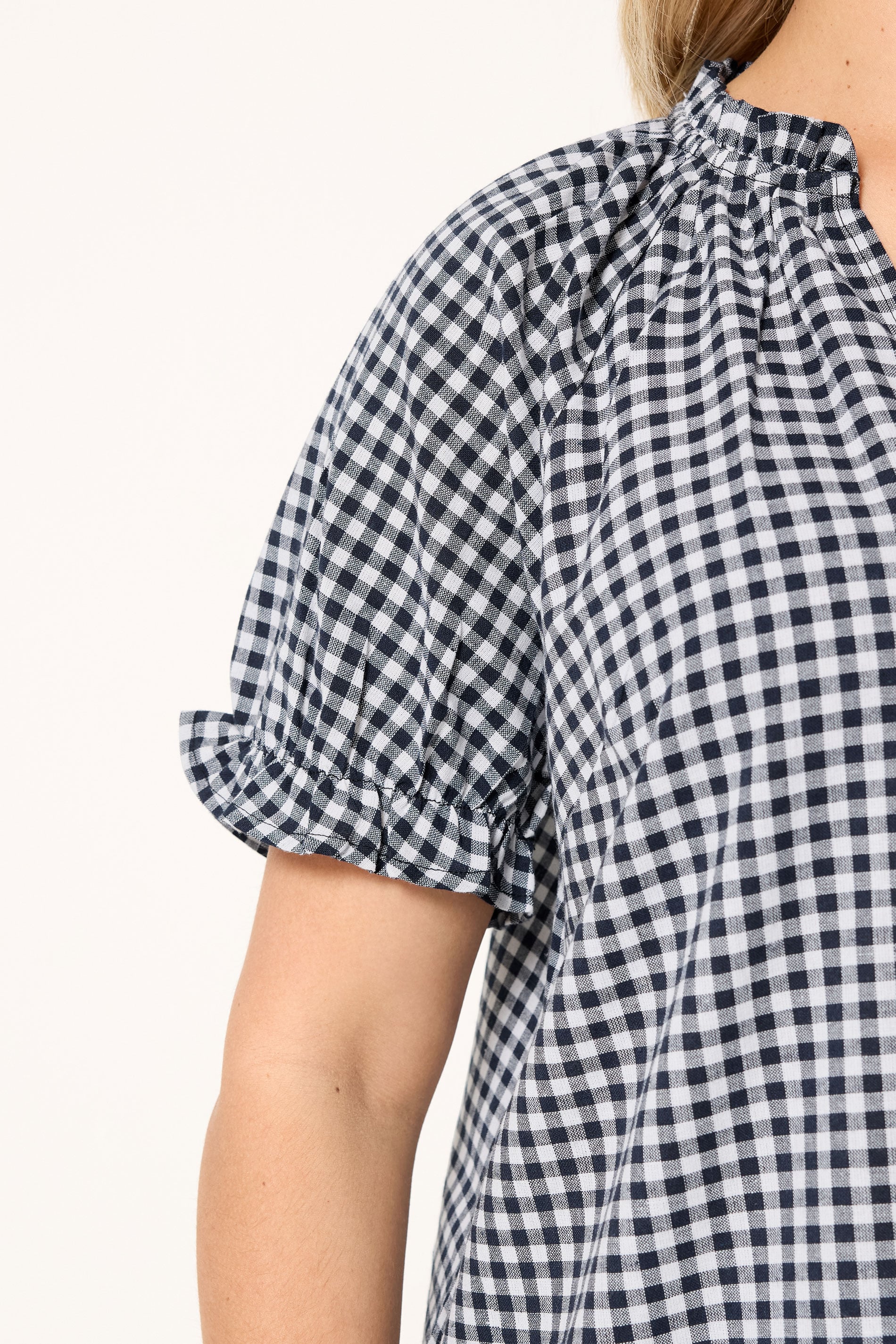 YOURS Plus Size Navy Blue Gingham Notch Neck Blouse | Yours Clothing 4