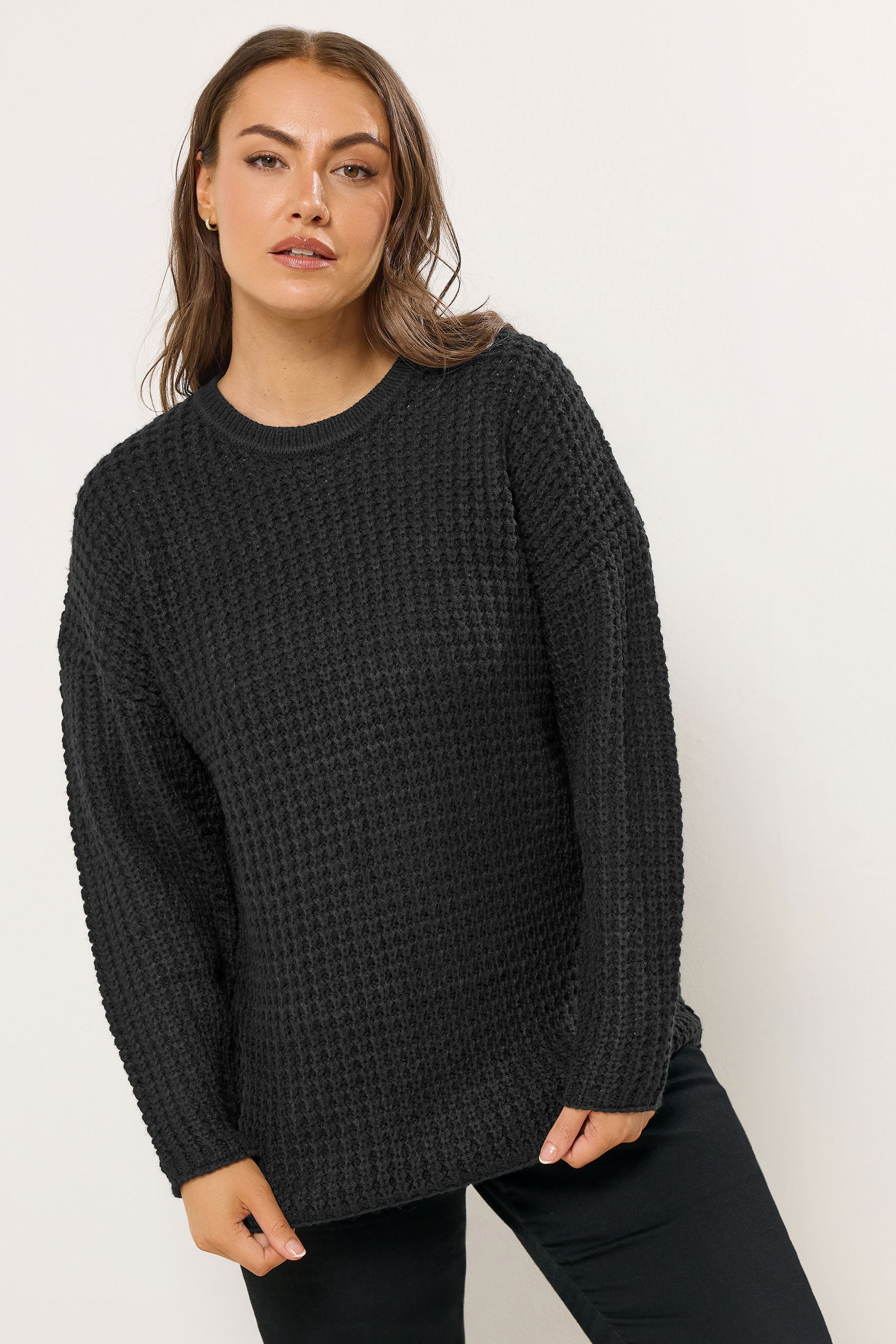 YOURS Plus Size Black Waffle Knit Jumper | Yours Clothing 3