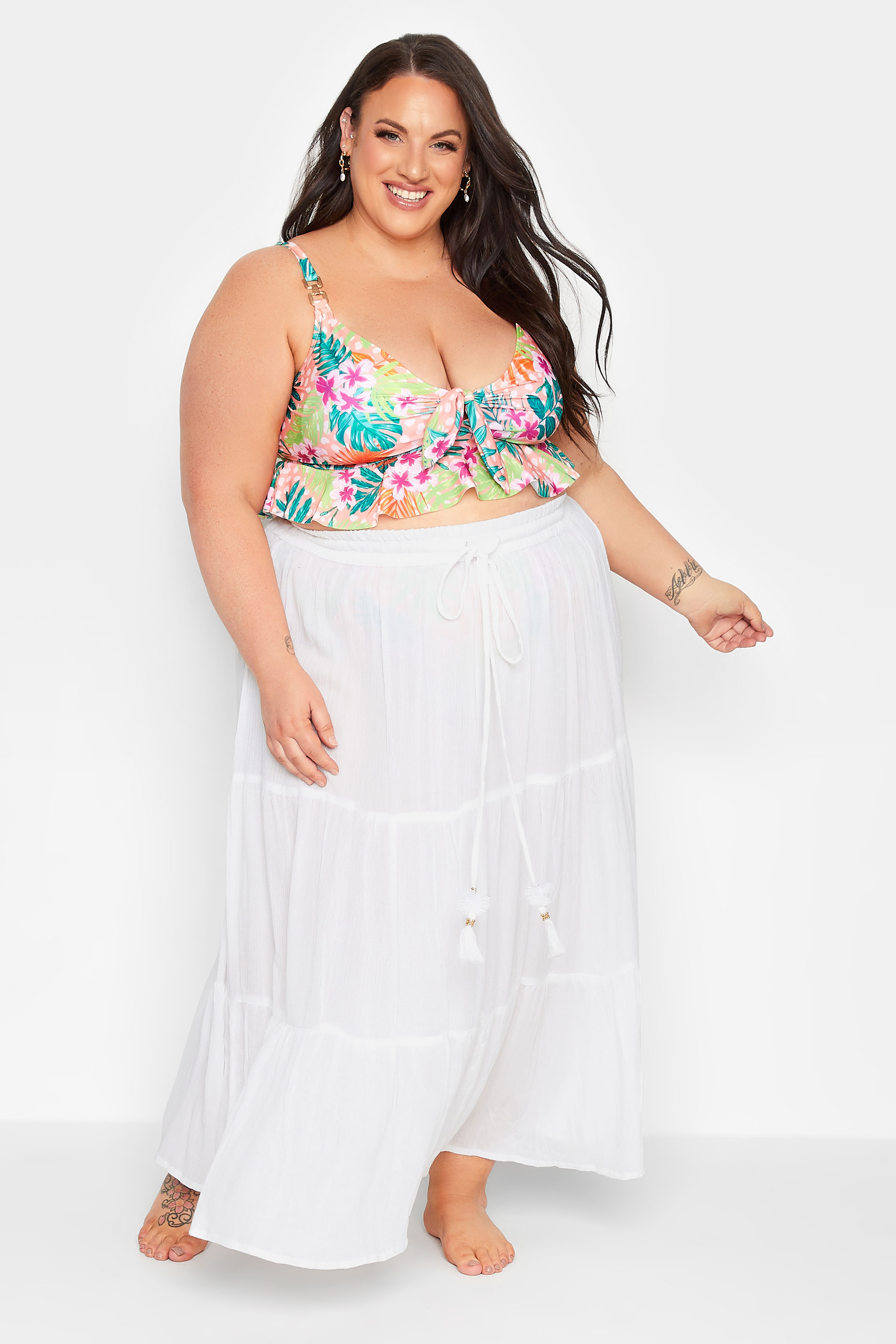 YOURS Curve Plus Size White Tiered Beach Skirt | Yours Clothing  2