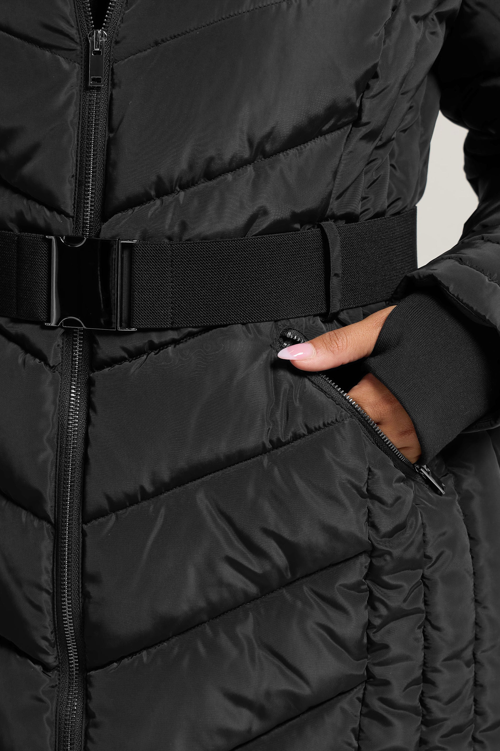YOURS Plus Size Black Belted Puffer Coat | Yours Clothing 6