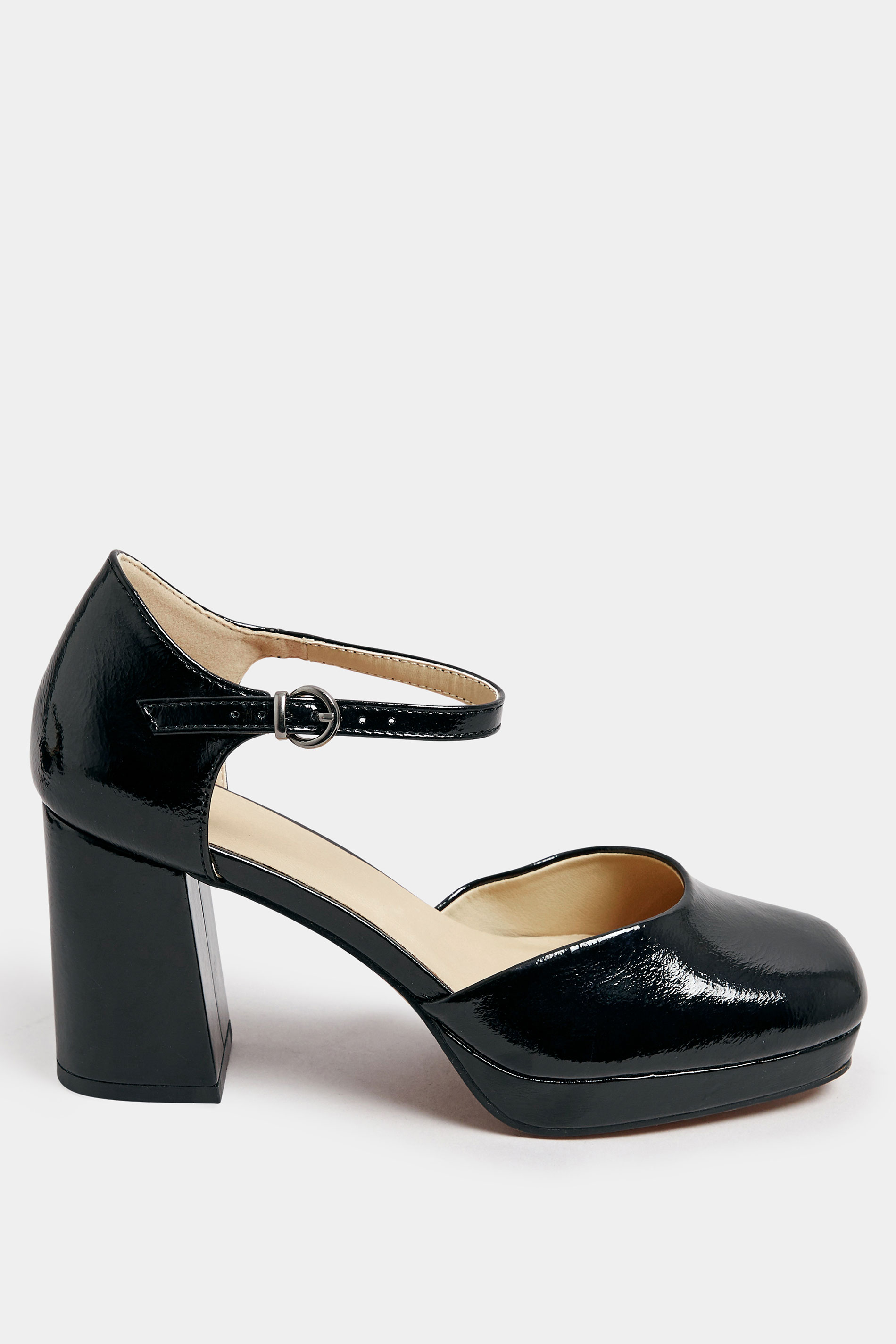 Black Patent Platform Court Shoes In Wide E Fit & Extra Wide EEE Fit | Yours Clothing 2