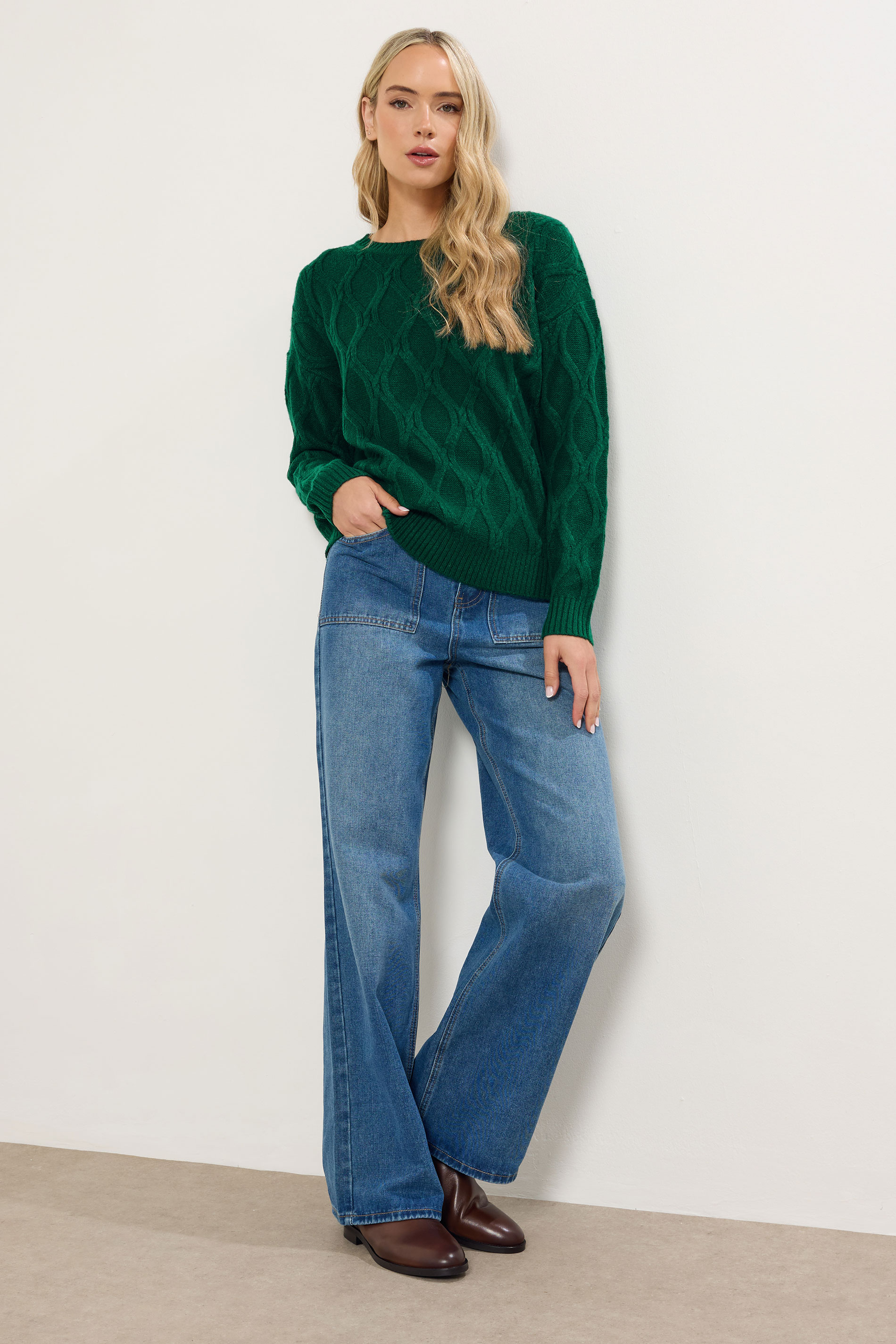 LTS Tall Dark Green Cable Knit Jumper | Long Tall Sally 1