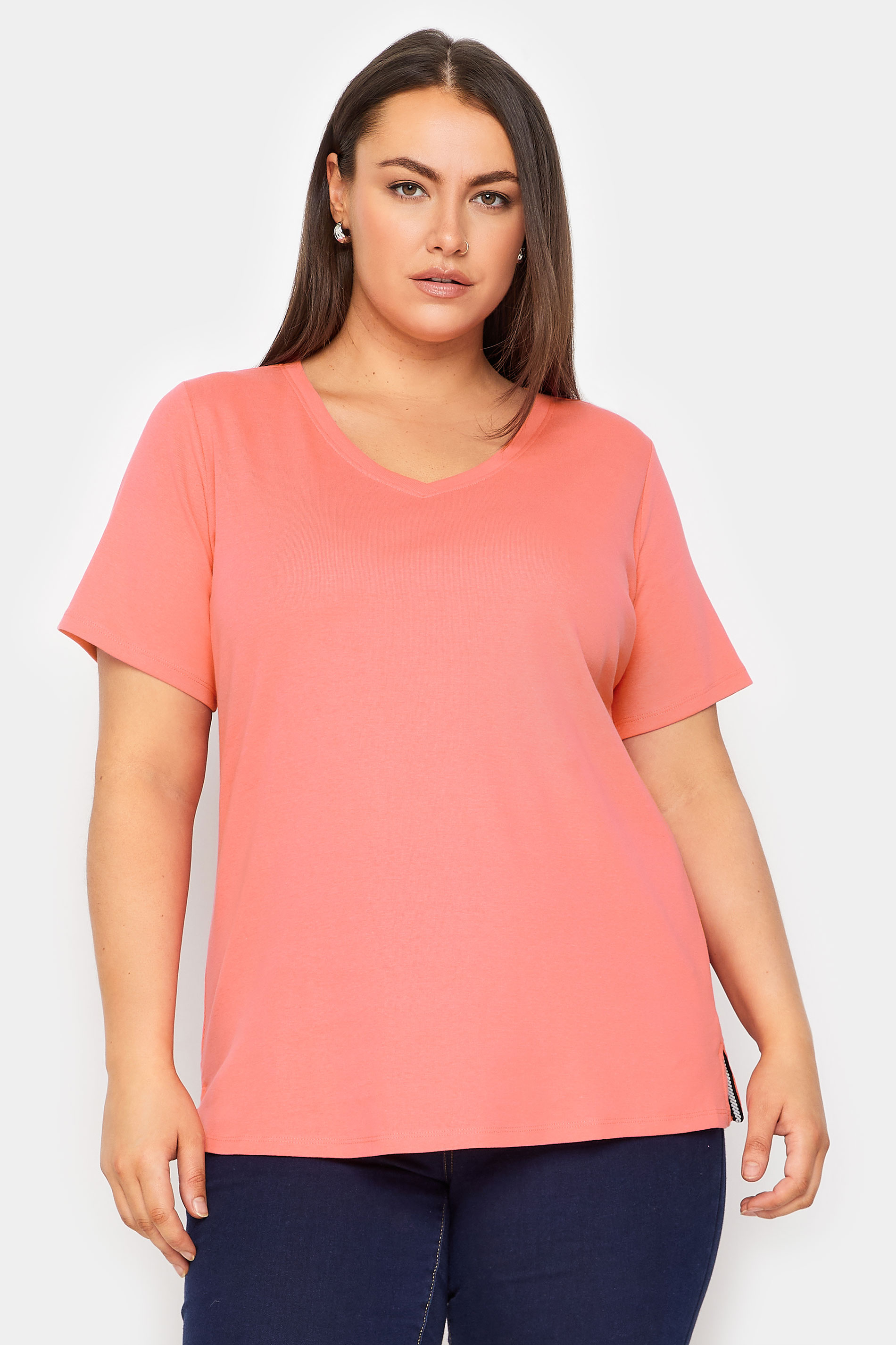 Avenue Coral Orange V-Neck T-Shirt 1