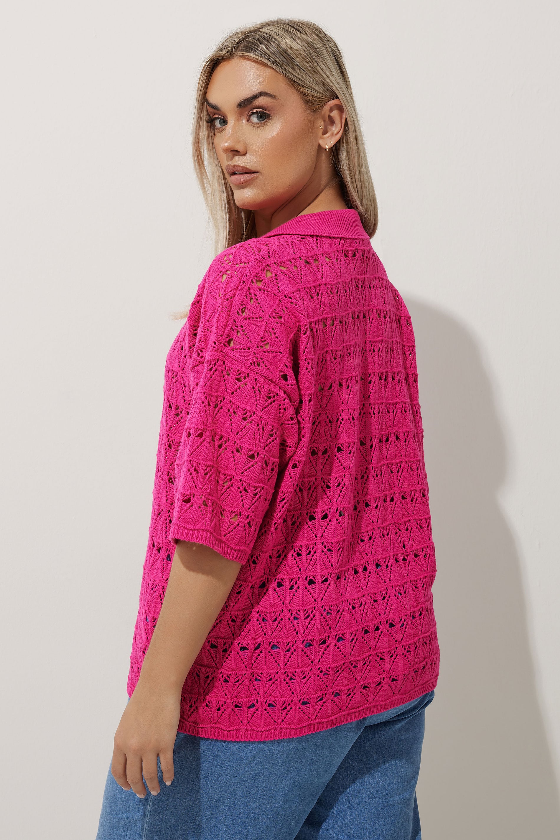 LIMITED COLLECTION Plus Size Pink Crochet Shirt | Yours Clothing 2