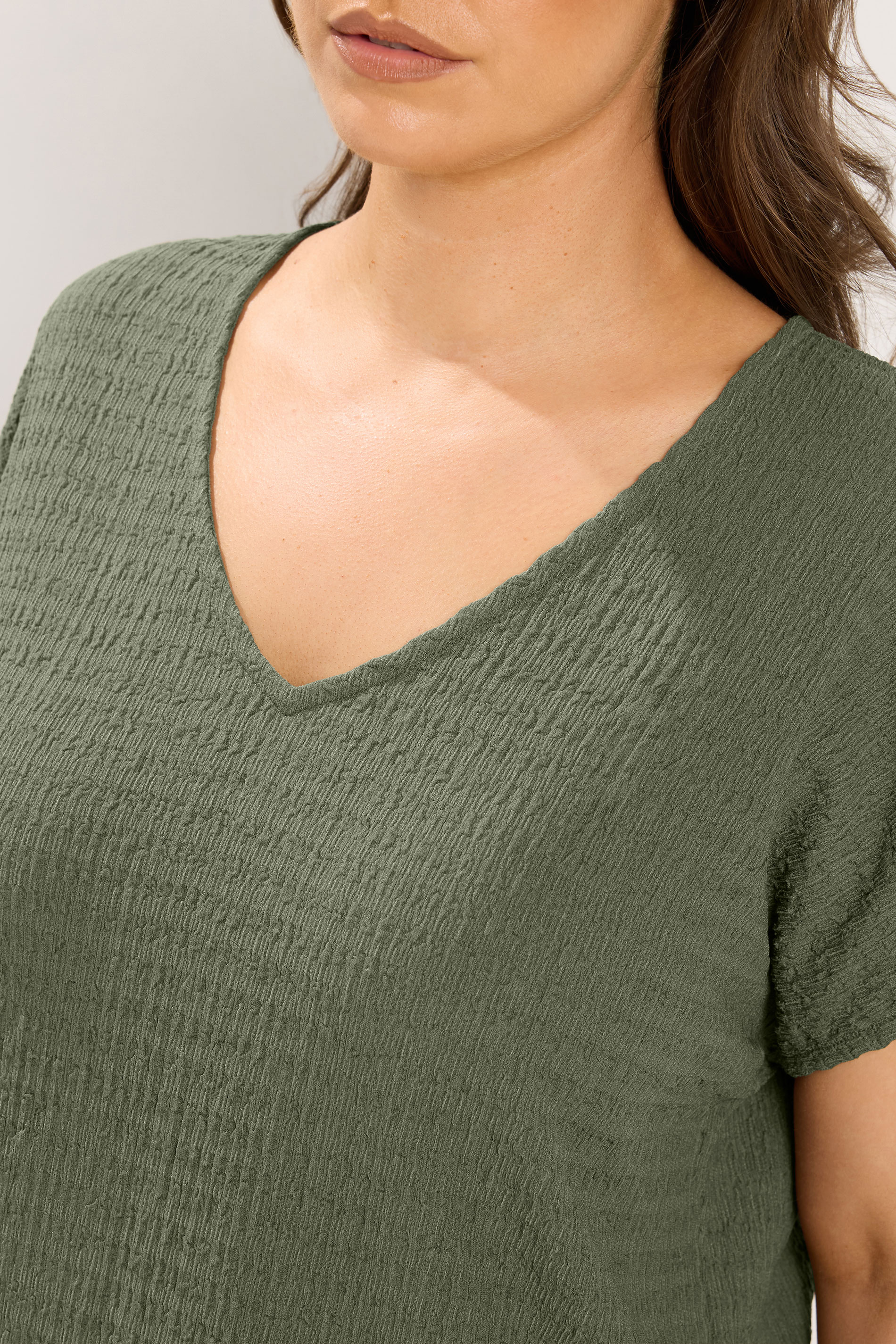 YOURS Plus Size Khaki Green Textured T-Shirt Co-ord | Yours Clothing 4
