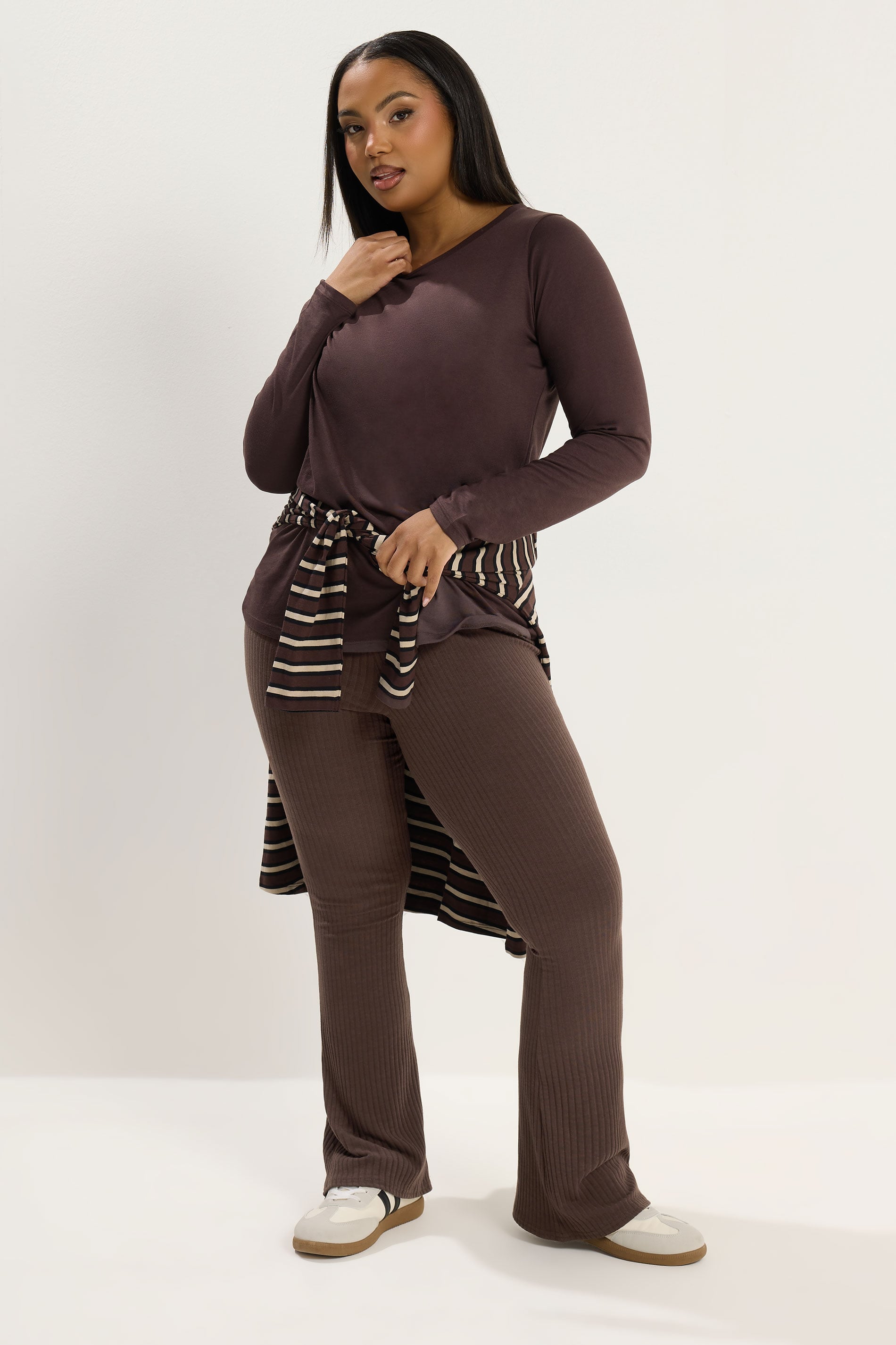 YOURS Plus Size Chocolate Brown Flare Leggings | Yours Clothing 3