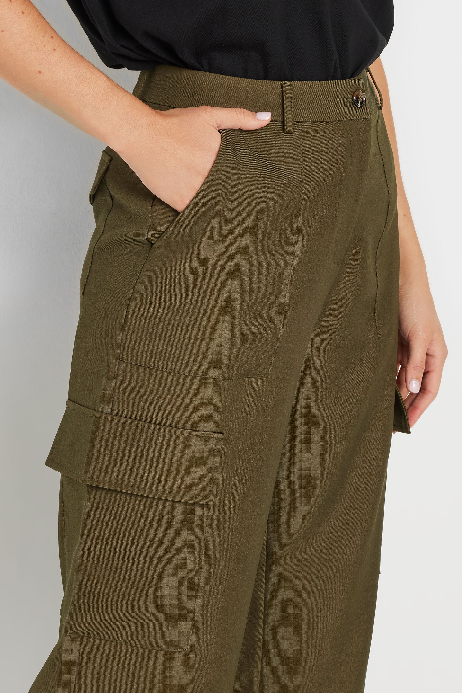 LTS Tall Khaki Green Tailored Cargo Pocket Wide Leg Trousers | Long Tall Sally 5