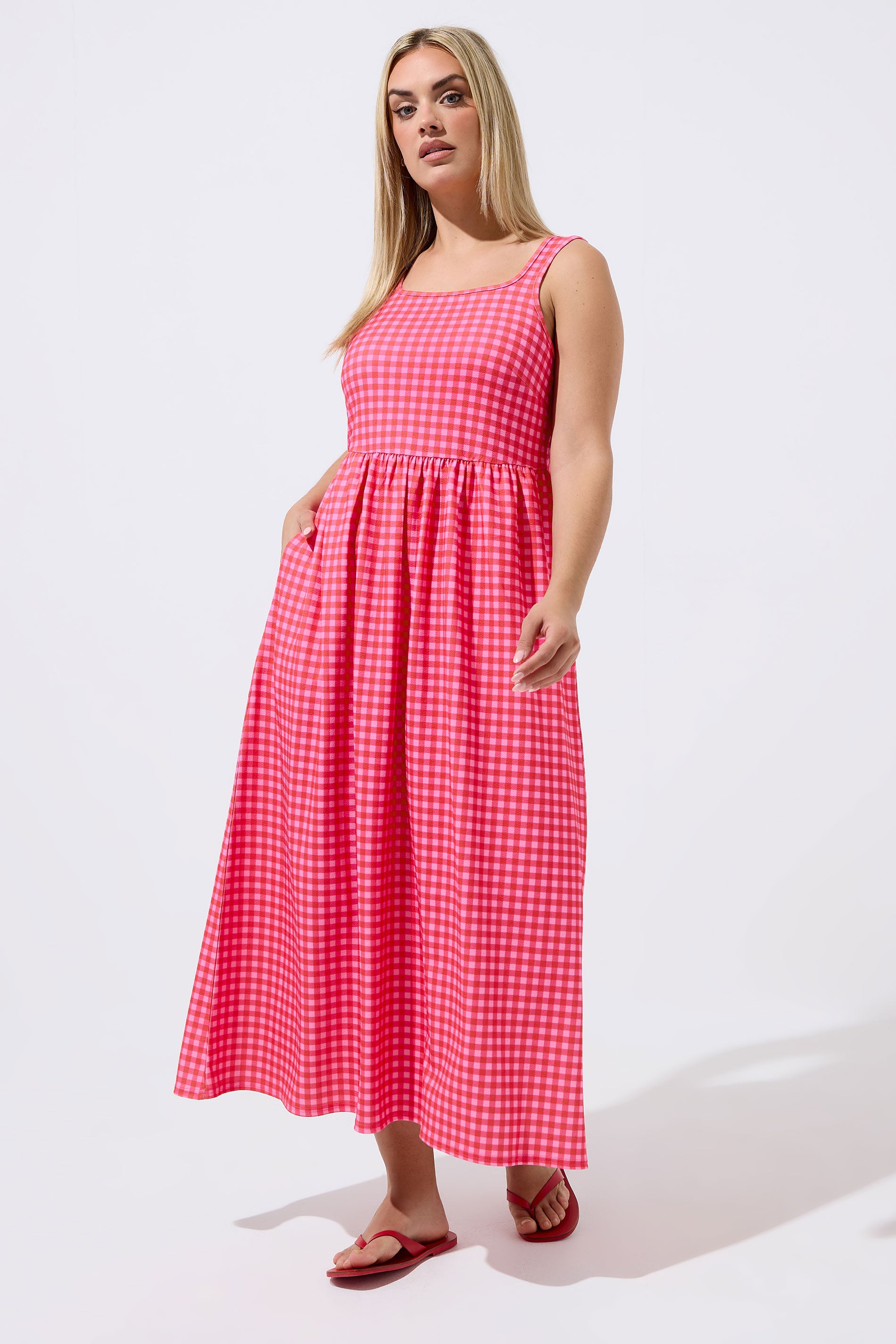 LIMITED COLLECTION Plus Size Pink Gingham Maxi Dress | Yours Clothing 3