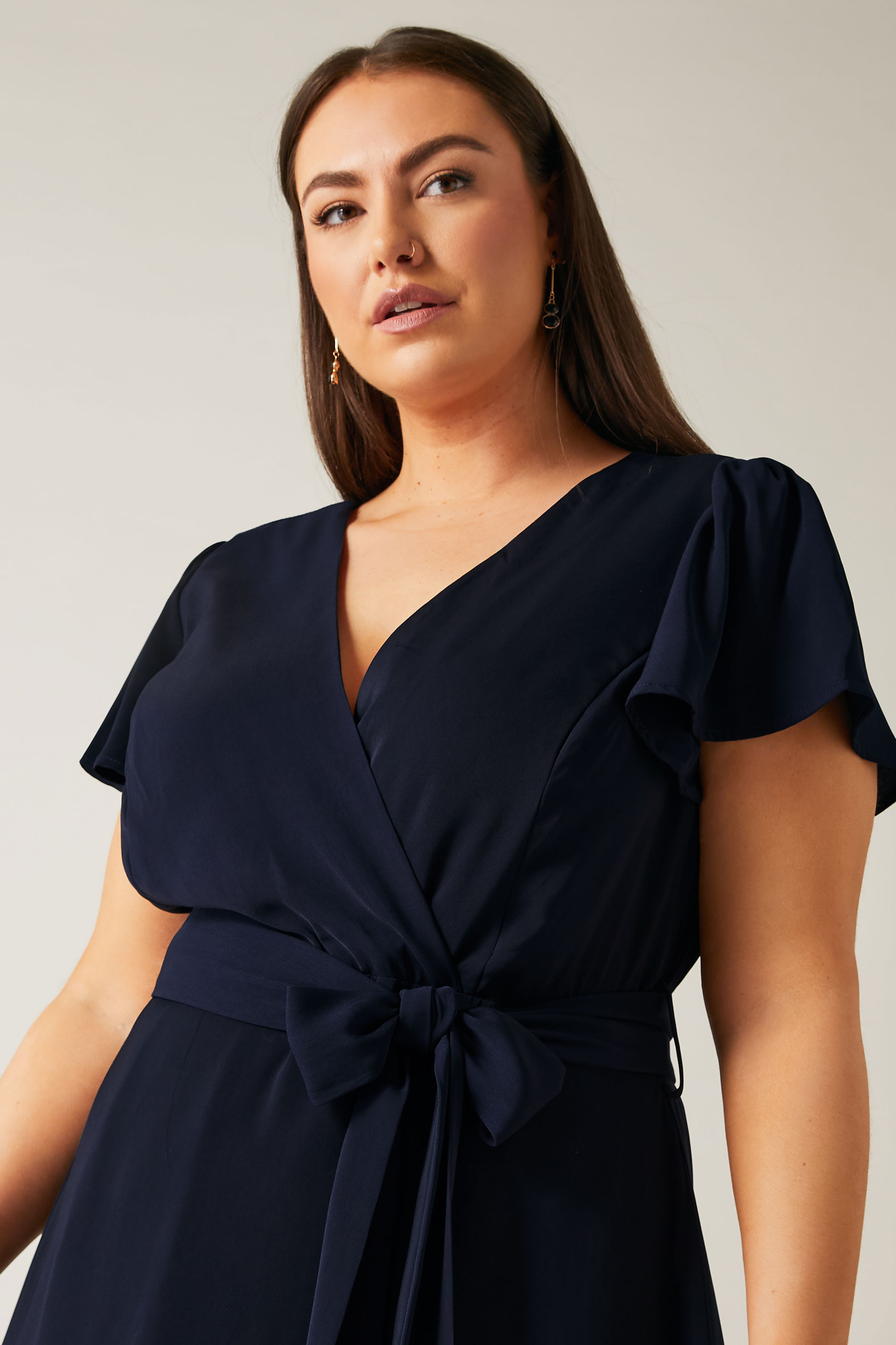 Evans Navy Belted Wrap Dress | Evans