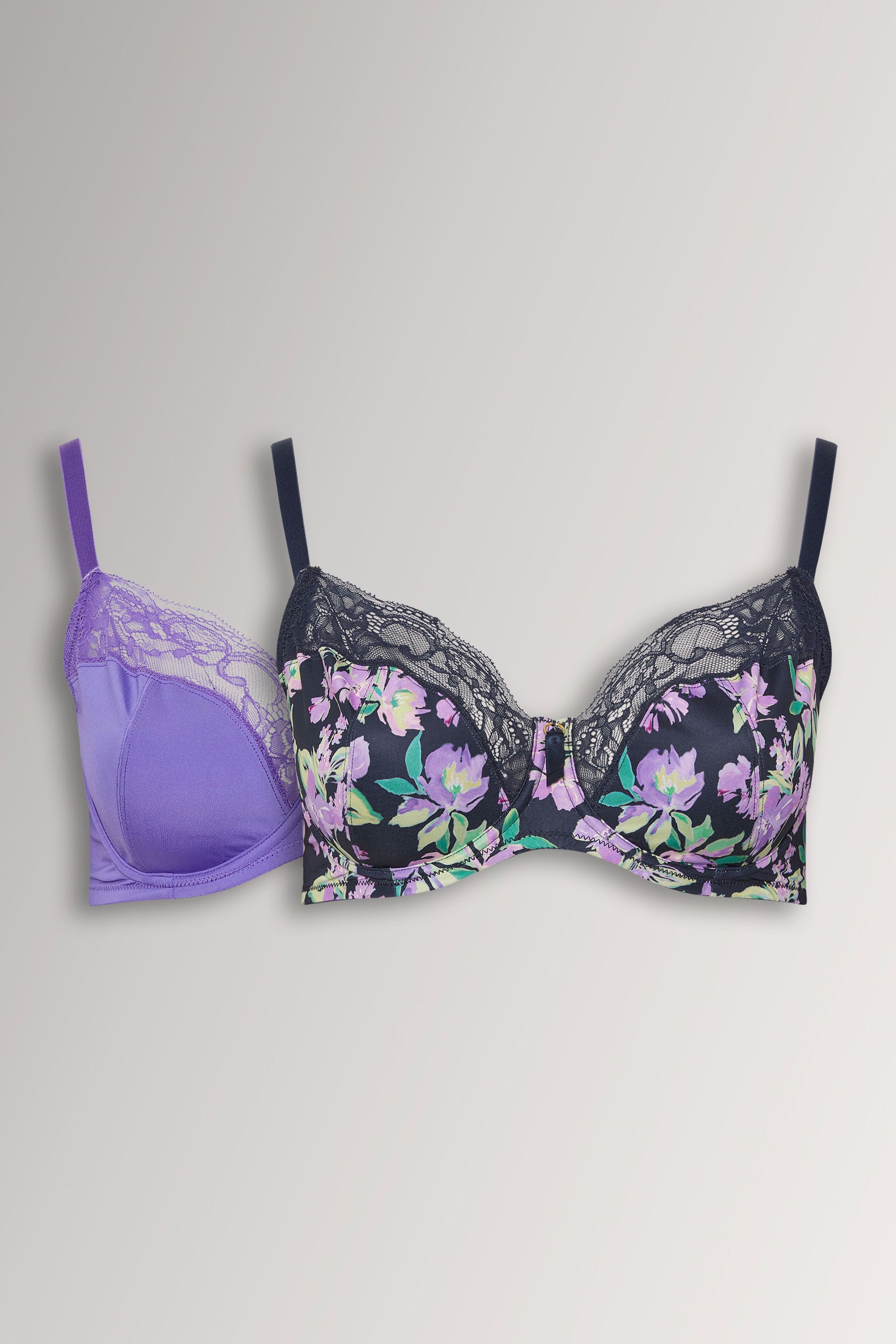 YOURSET 2 PACK Plus Size Black & Purple Floral Underwired Bras | Yours Clothing 3