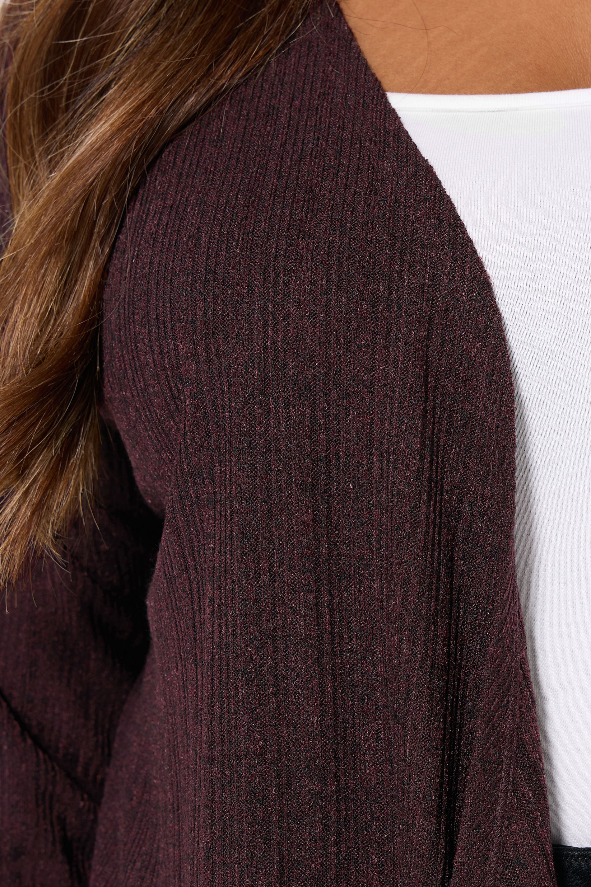 YOURS Plus Size Dark Purple Ribbed Waterfall Cardigan | Yours Clothing 4