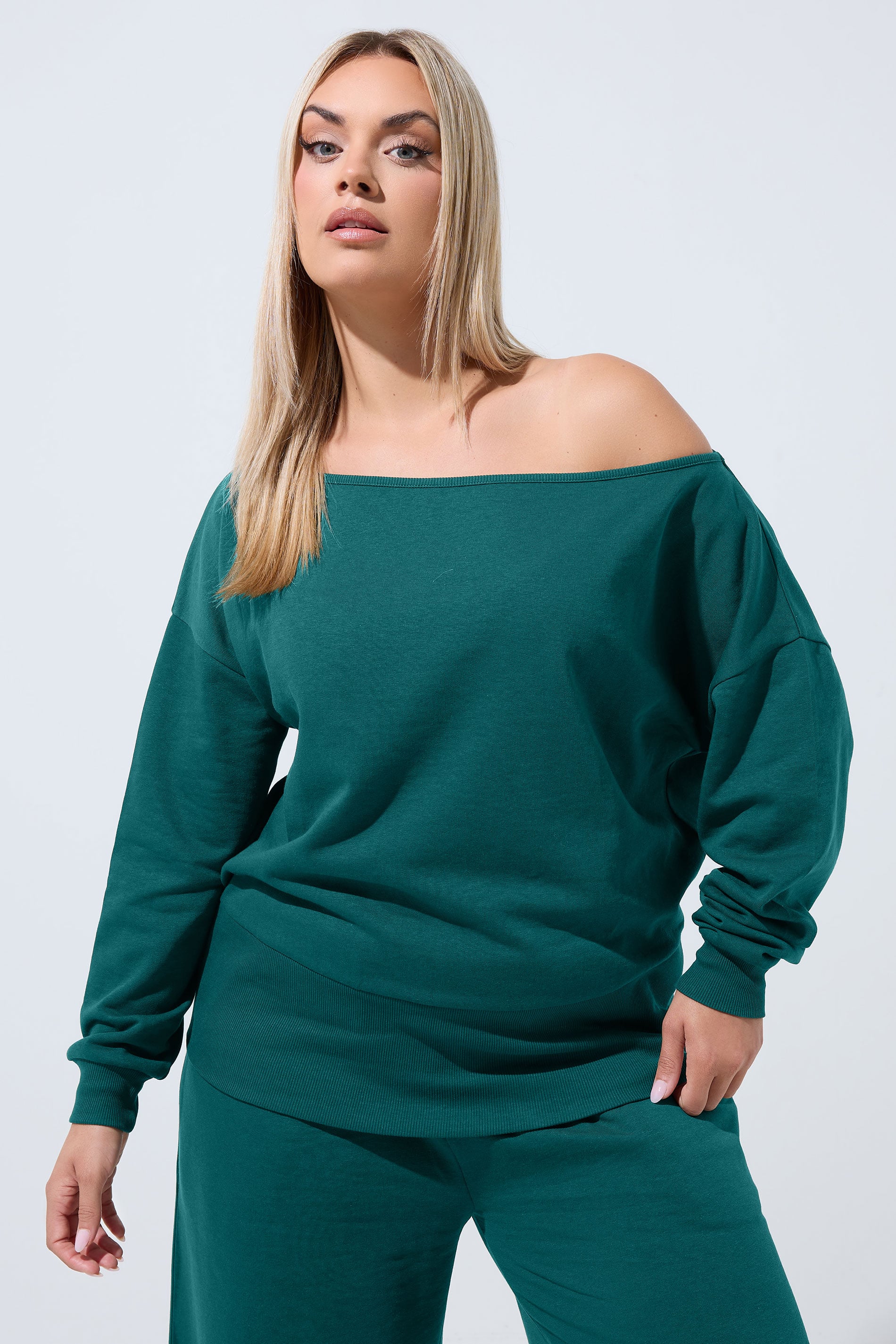 LIMITED COLLECTION Plus Size Forest Green Wide Neckline Sweatshirt | Yours Clothing 3