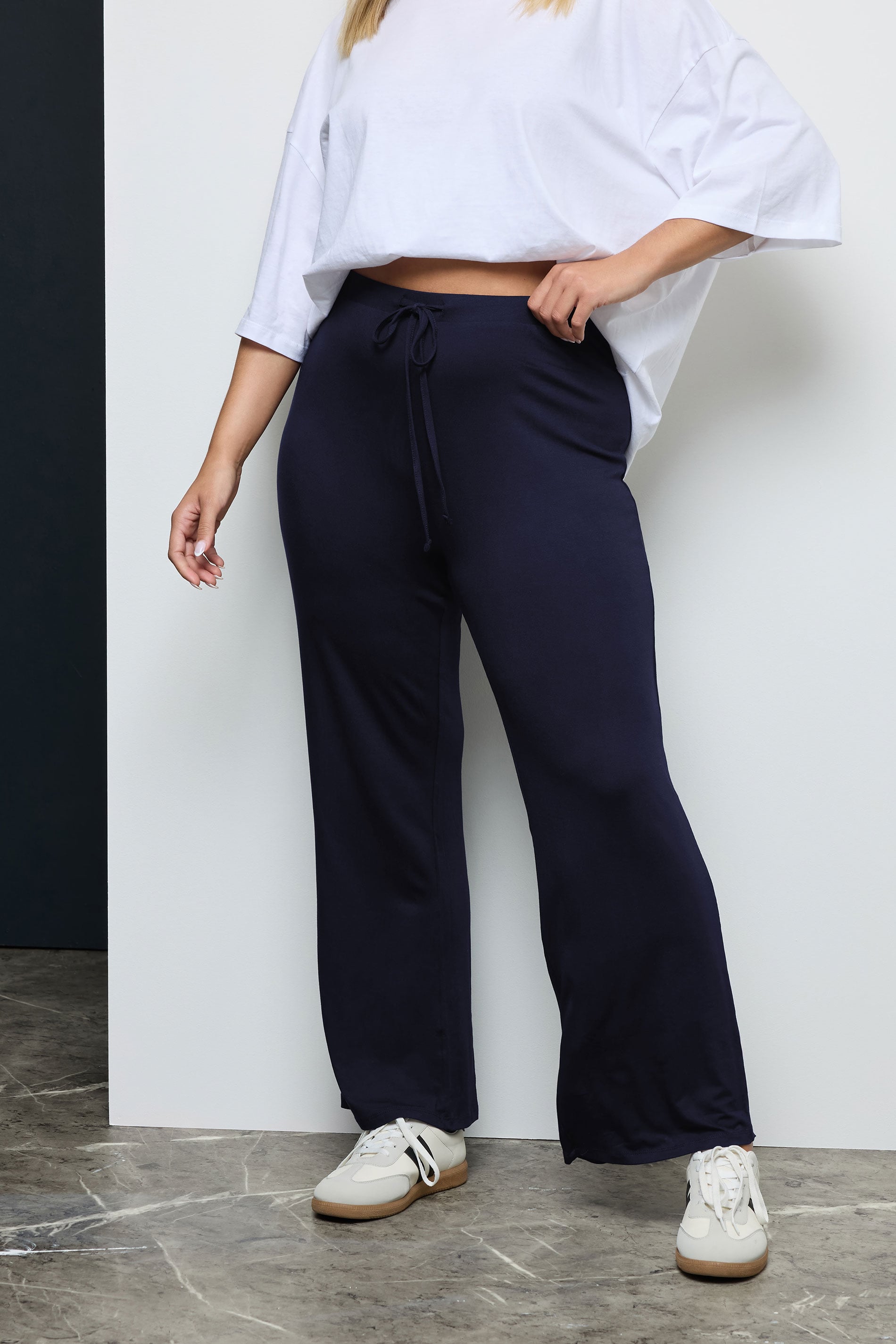 Plus Size Navy Blue Wide Leg Pull On Stretch Jersey Yoga Pants | Yours Clothing 3