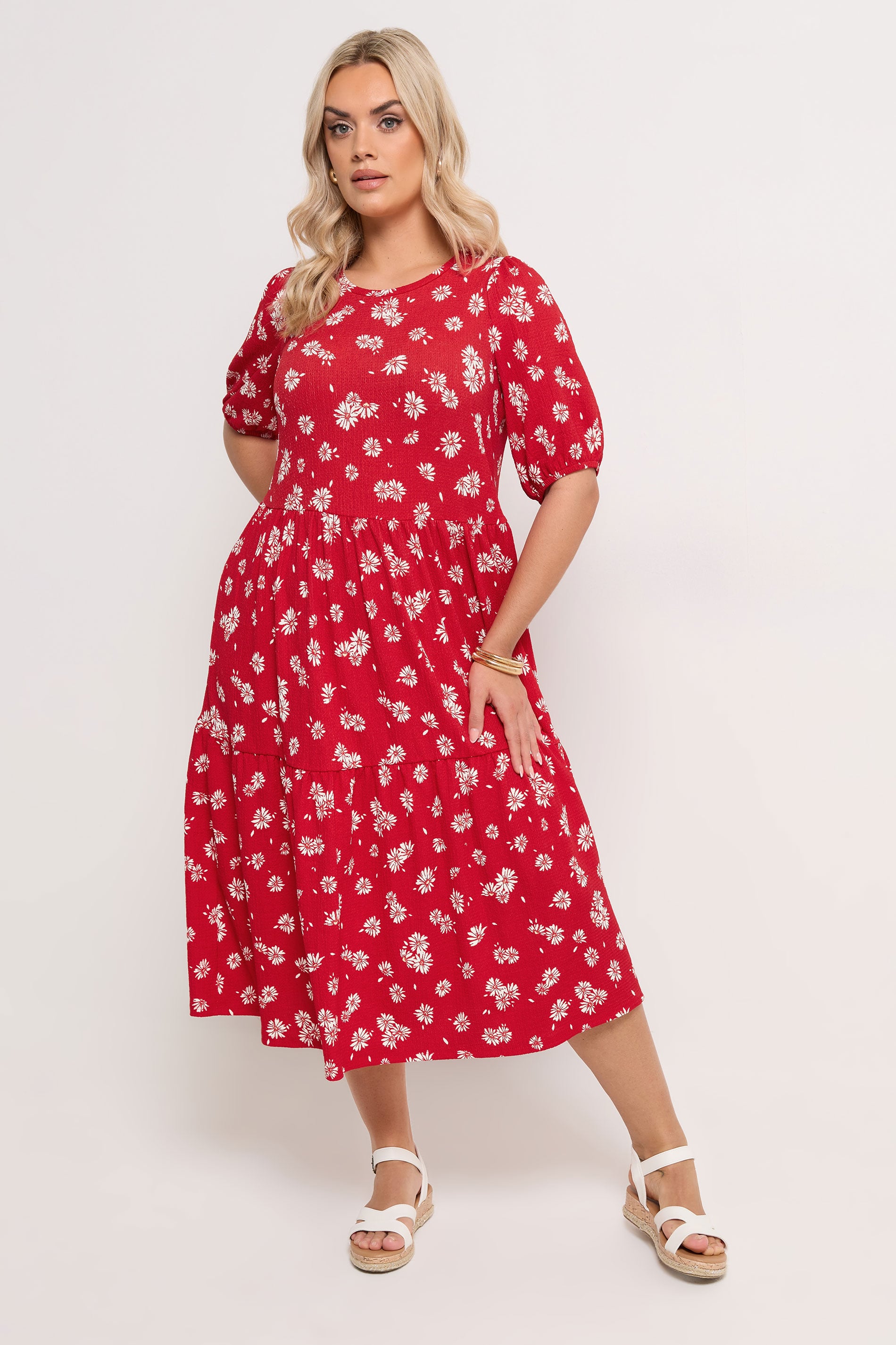 YOURS Plus Size Red Daisy Tiered Midi Dress | Yours Clothing 3