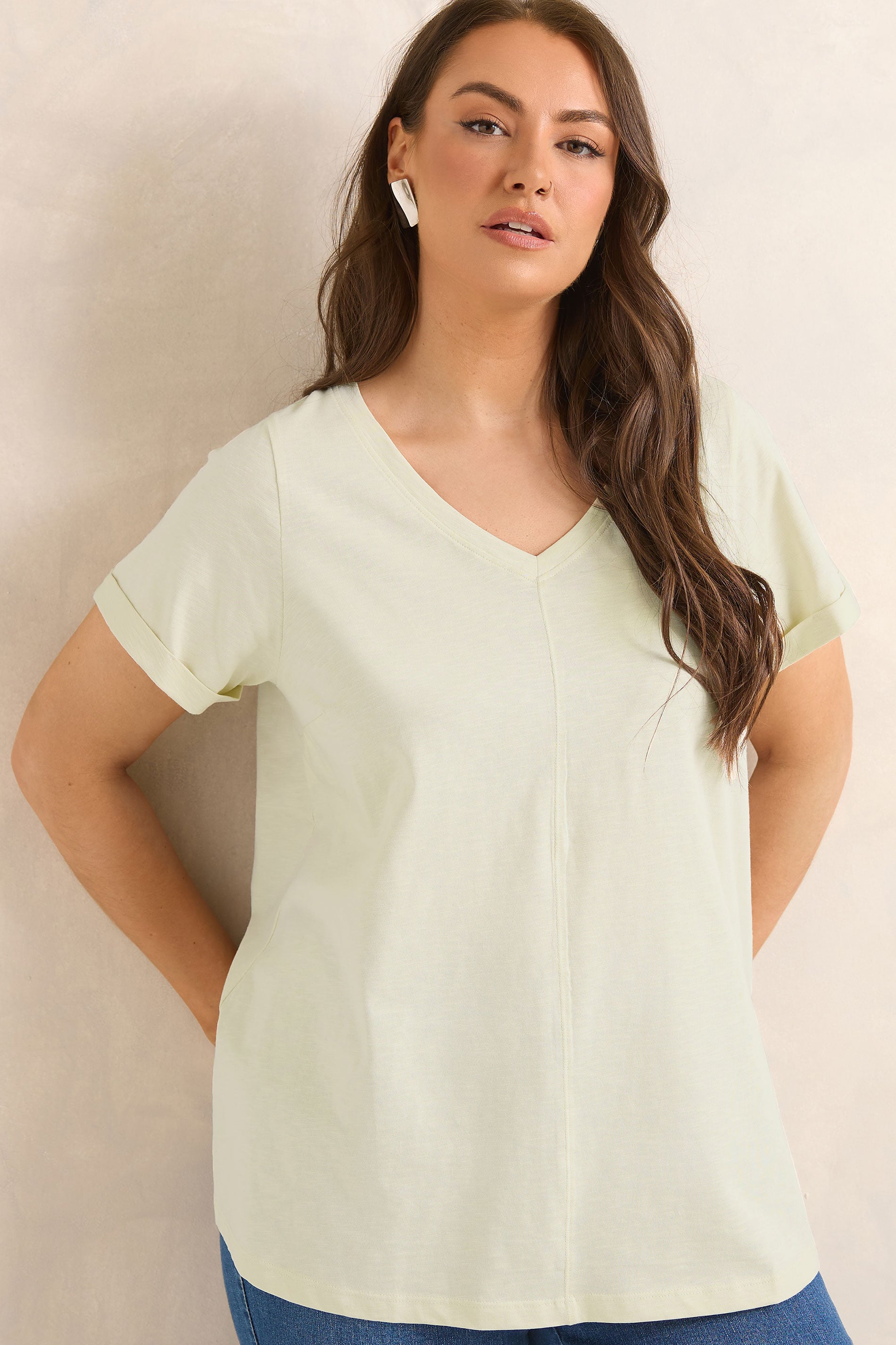 EVANS Plus Size Natural V-Neck Cotton T-Shirt | Evans 3