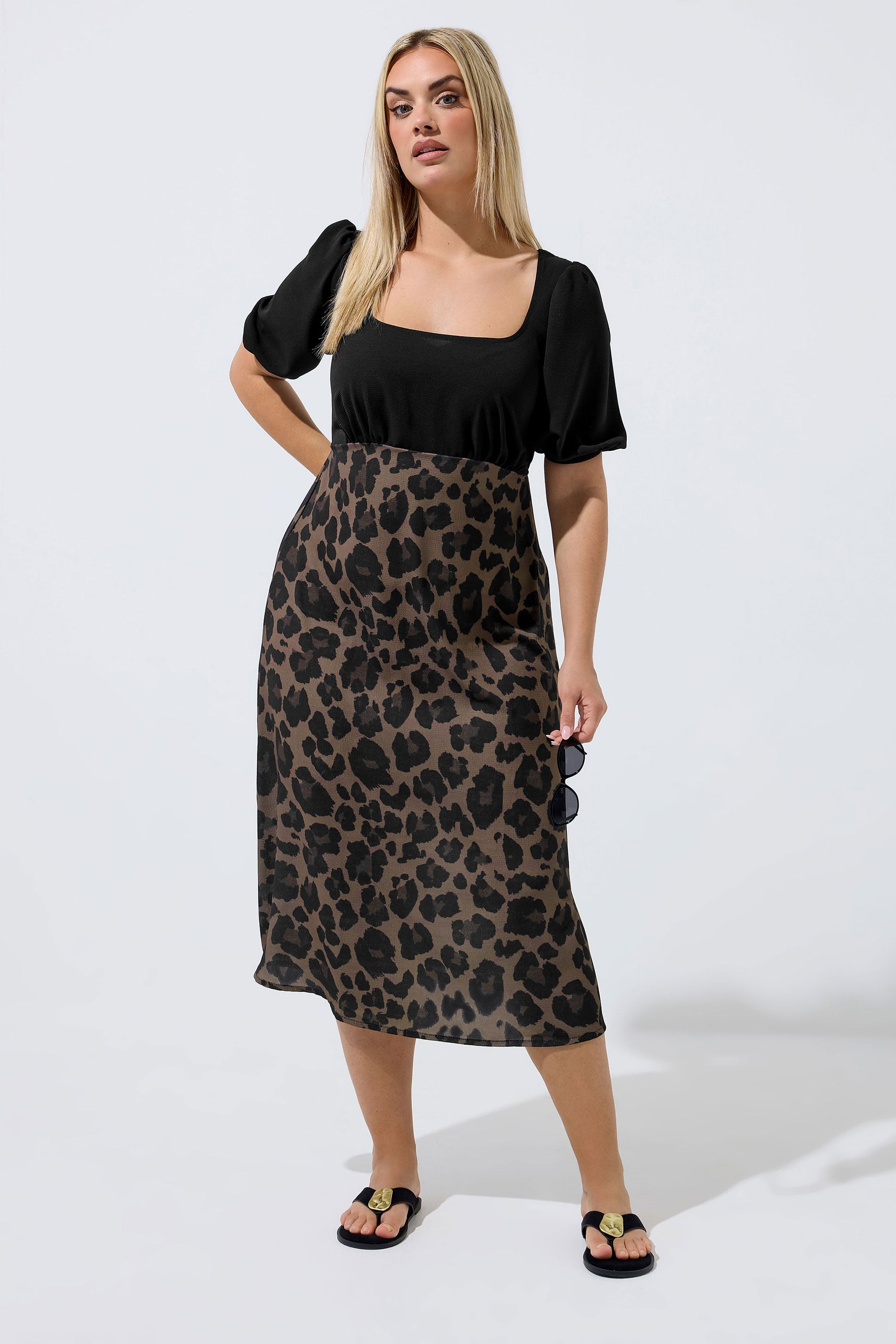 LIMITED COLLECTION Plus Size Brown Leopard Print Mixed Dress | Yours Clothing 3