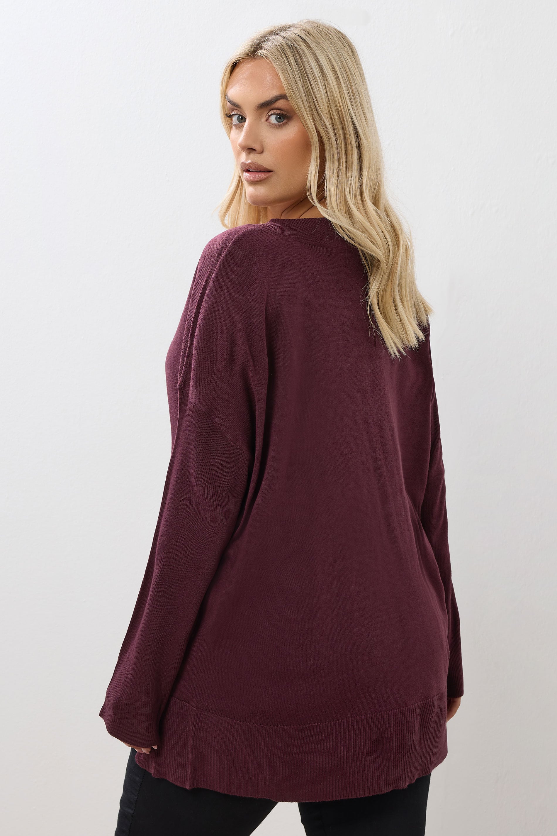 YOURS Plus Size Purple Button V-Neck Jumper | Yours Clothing 2