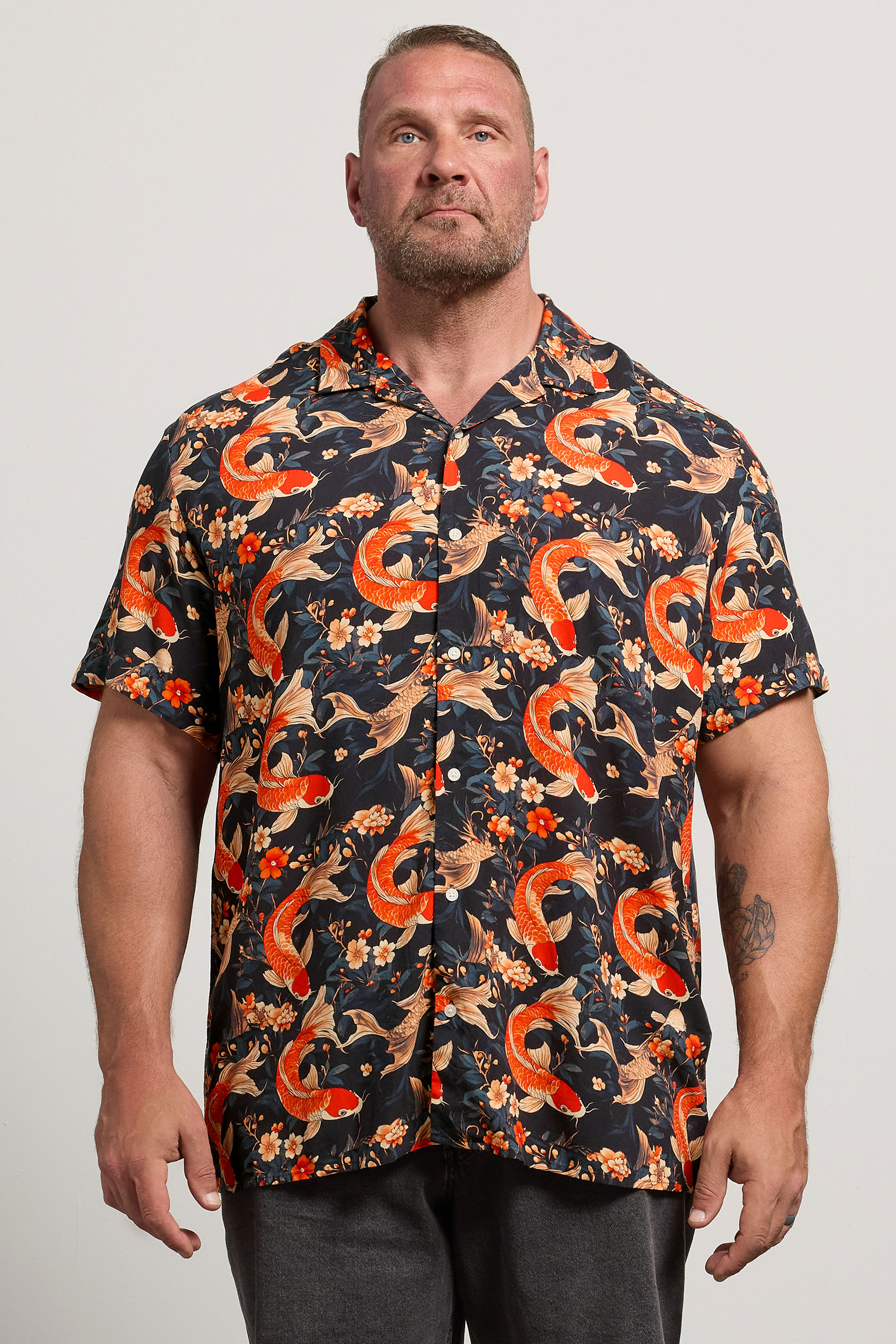 JACK & JONES Big & Tall Brown Fish Print Resort Shirt | Badrhino 3
