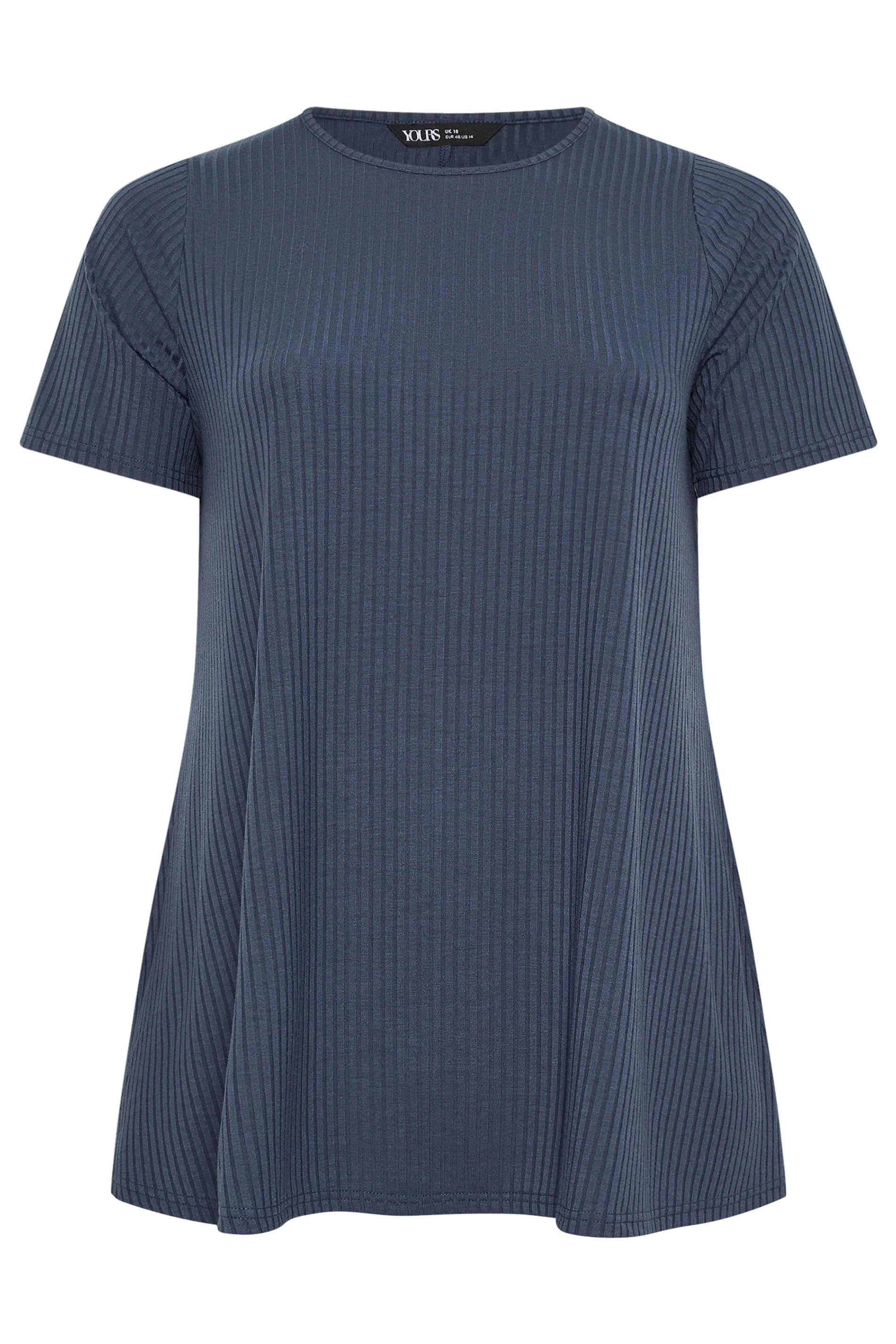 YOURS Plus Size Slate Grey Ribbed Swing Top | Yours Clothing 5