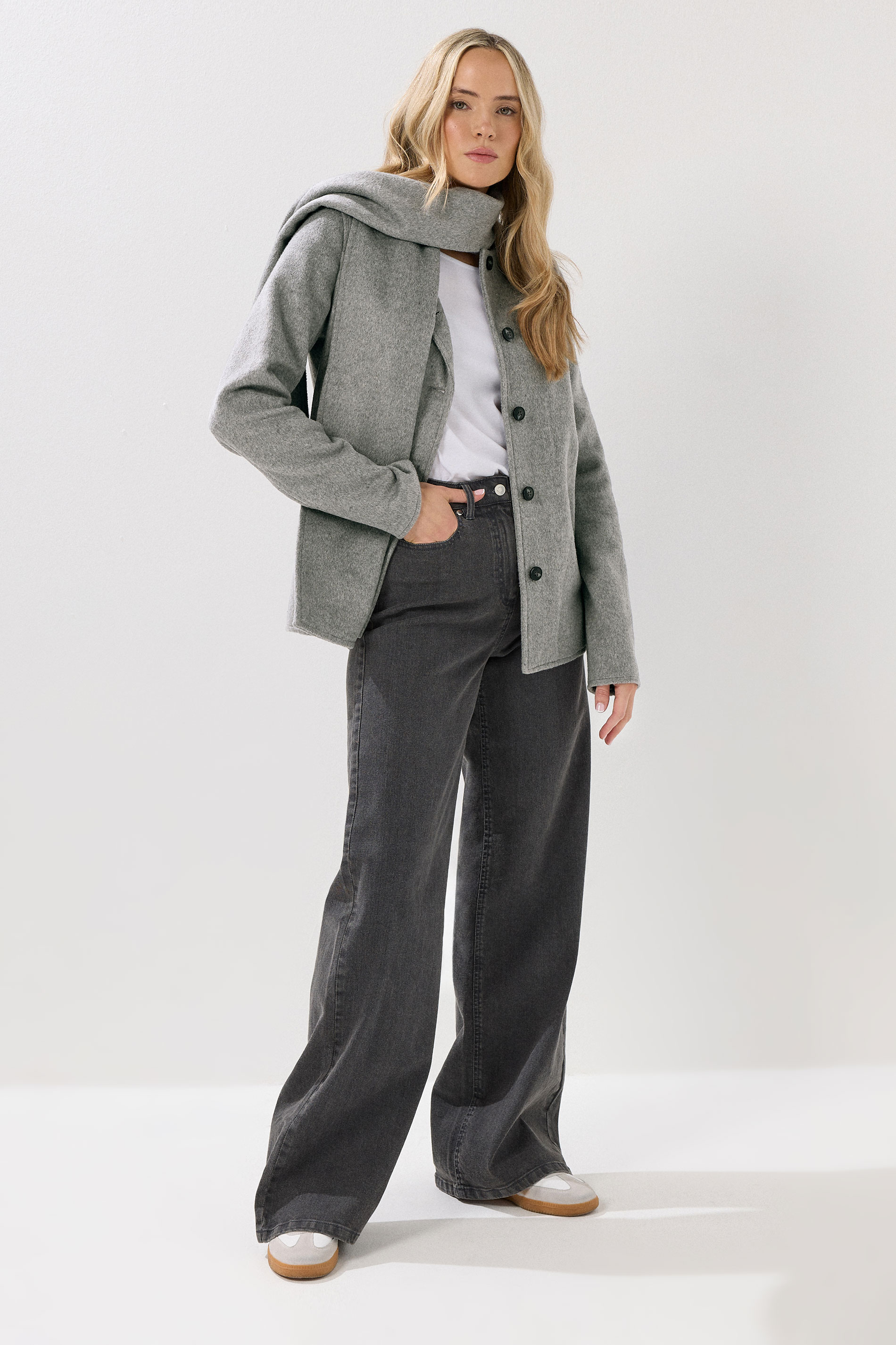 LTS Tall Grey Formal Scarf Coat | Long Tall Sally 1