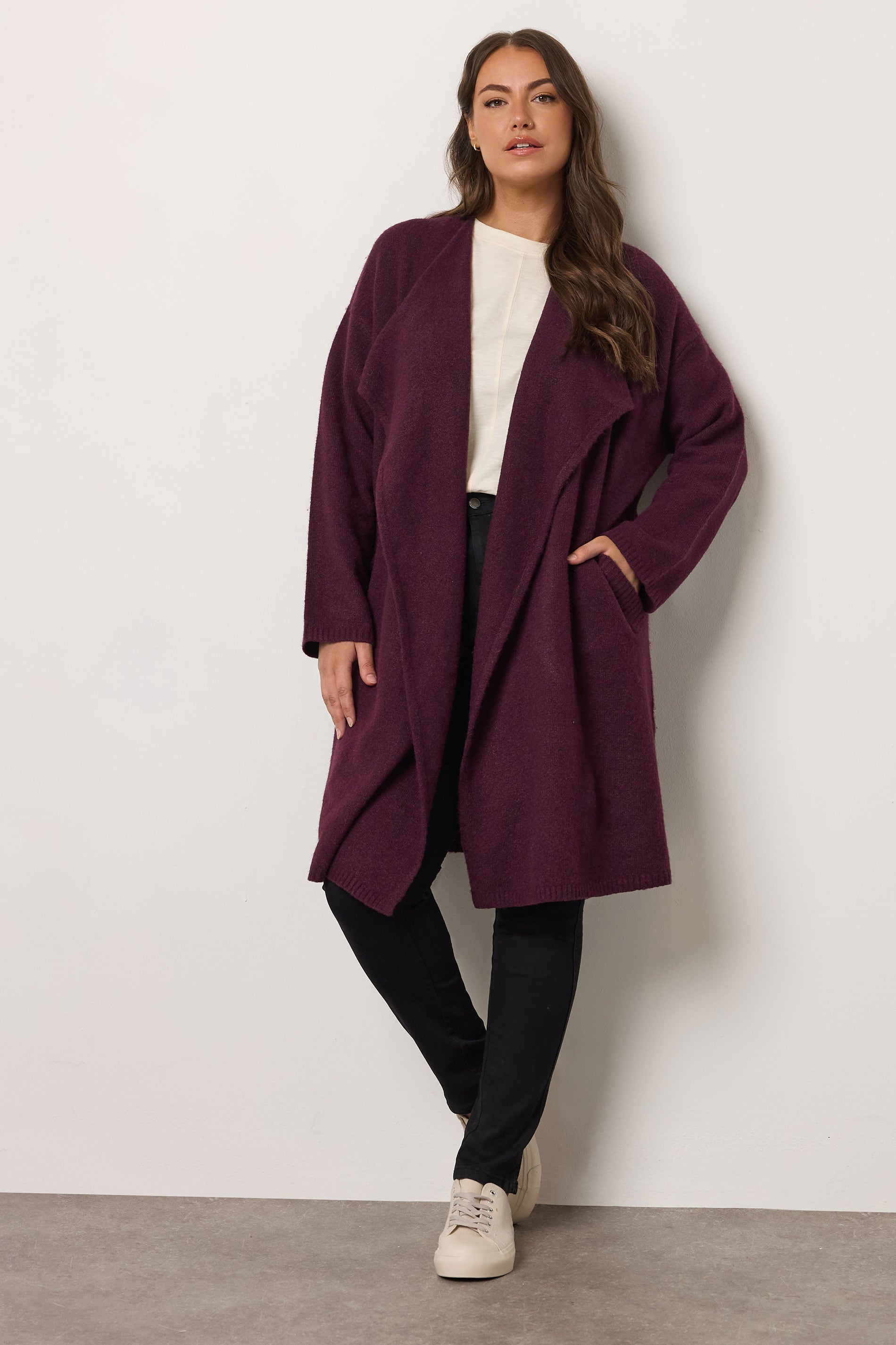 EVANS Plus Size Burgundy Red Premium Waterfall Coatigan | Evans  3