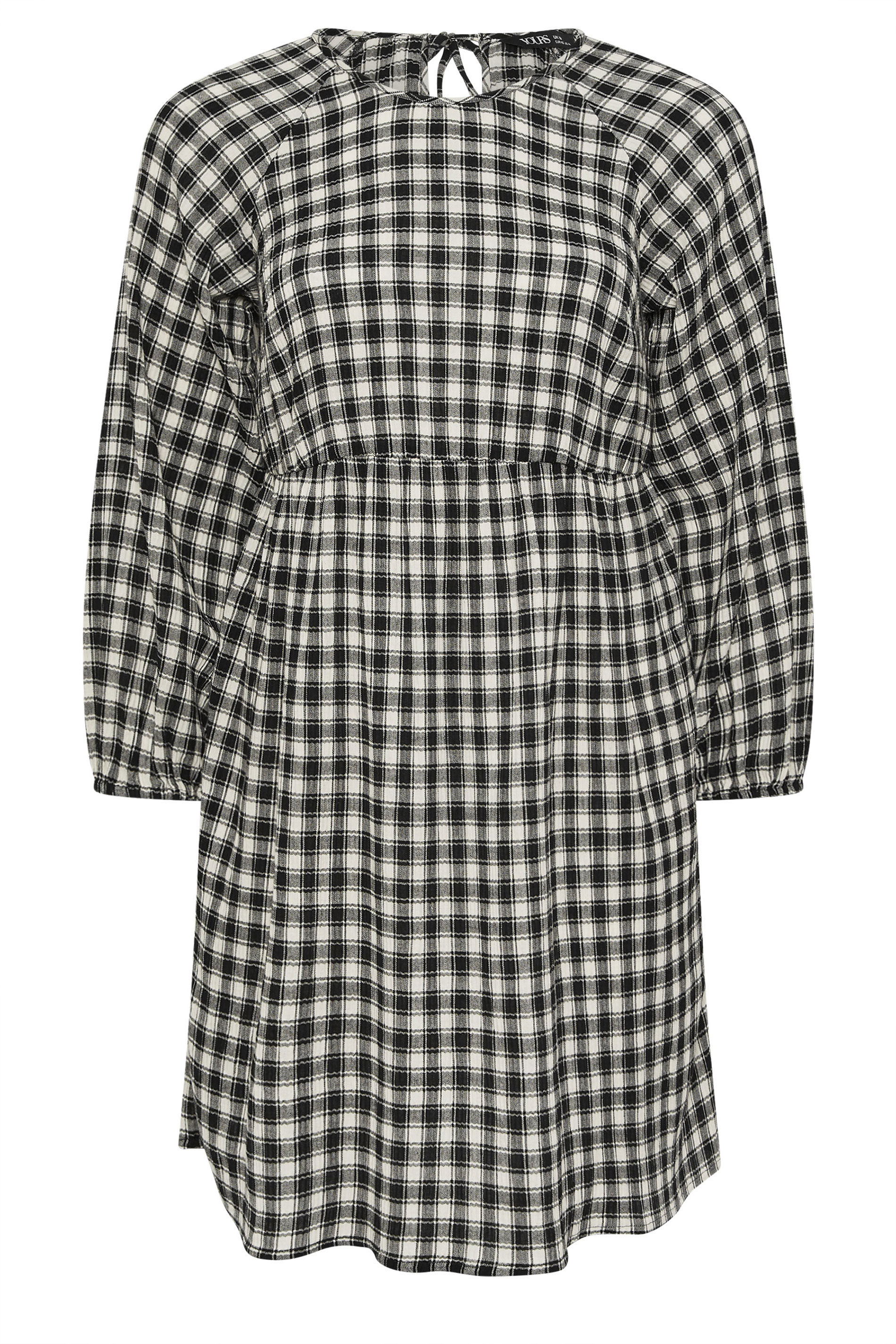 YOURS Plus Size Black Check Textured Smock Dress | Yours Clothing  7