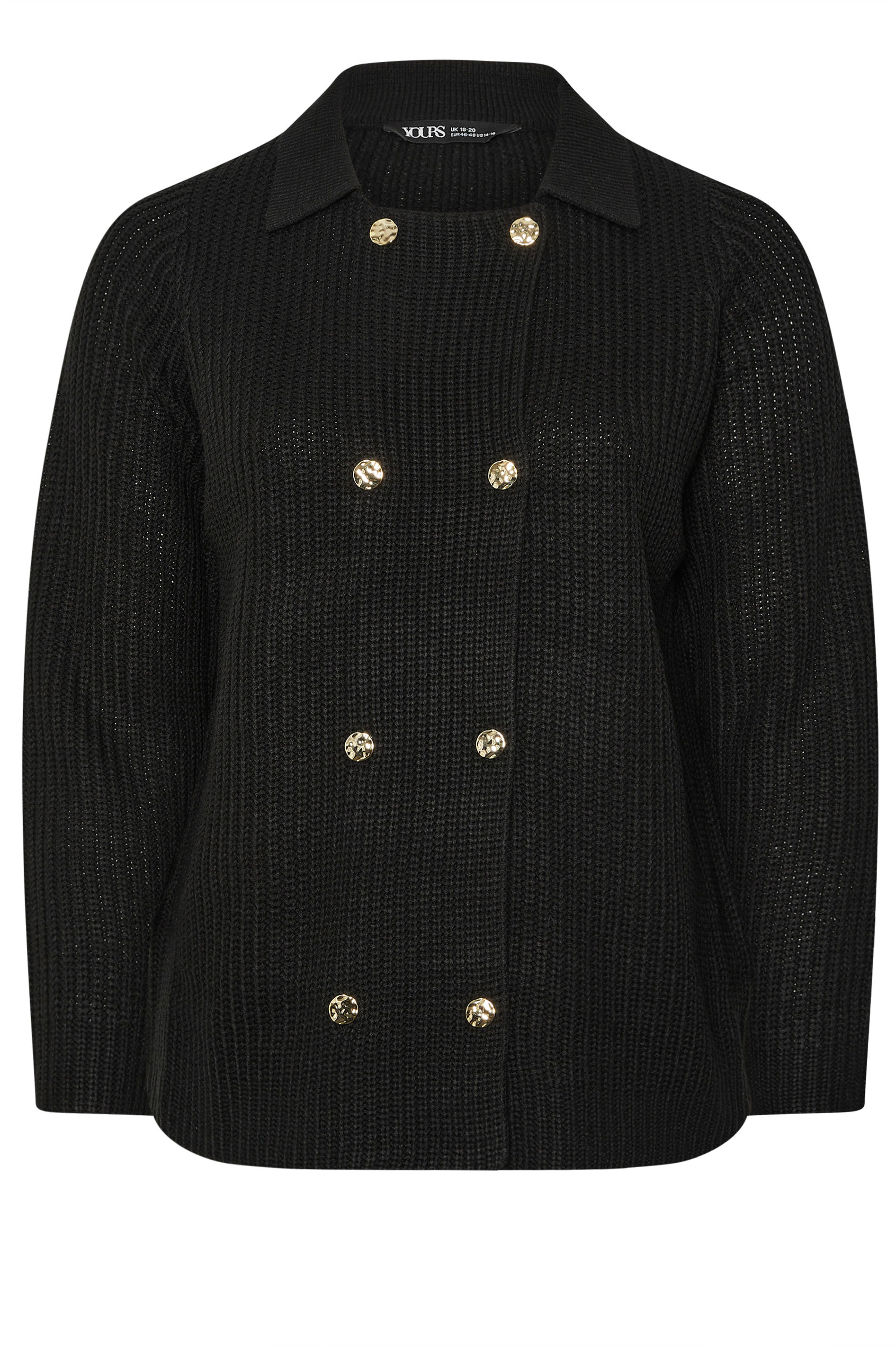 YOURS Plus Size Black Double Breasted Cardigan | Yours Clothing 5