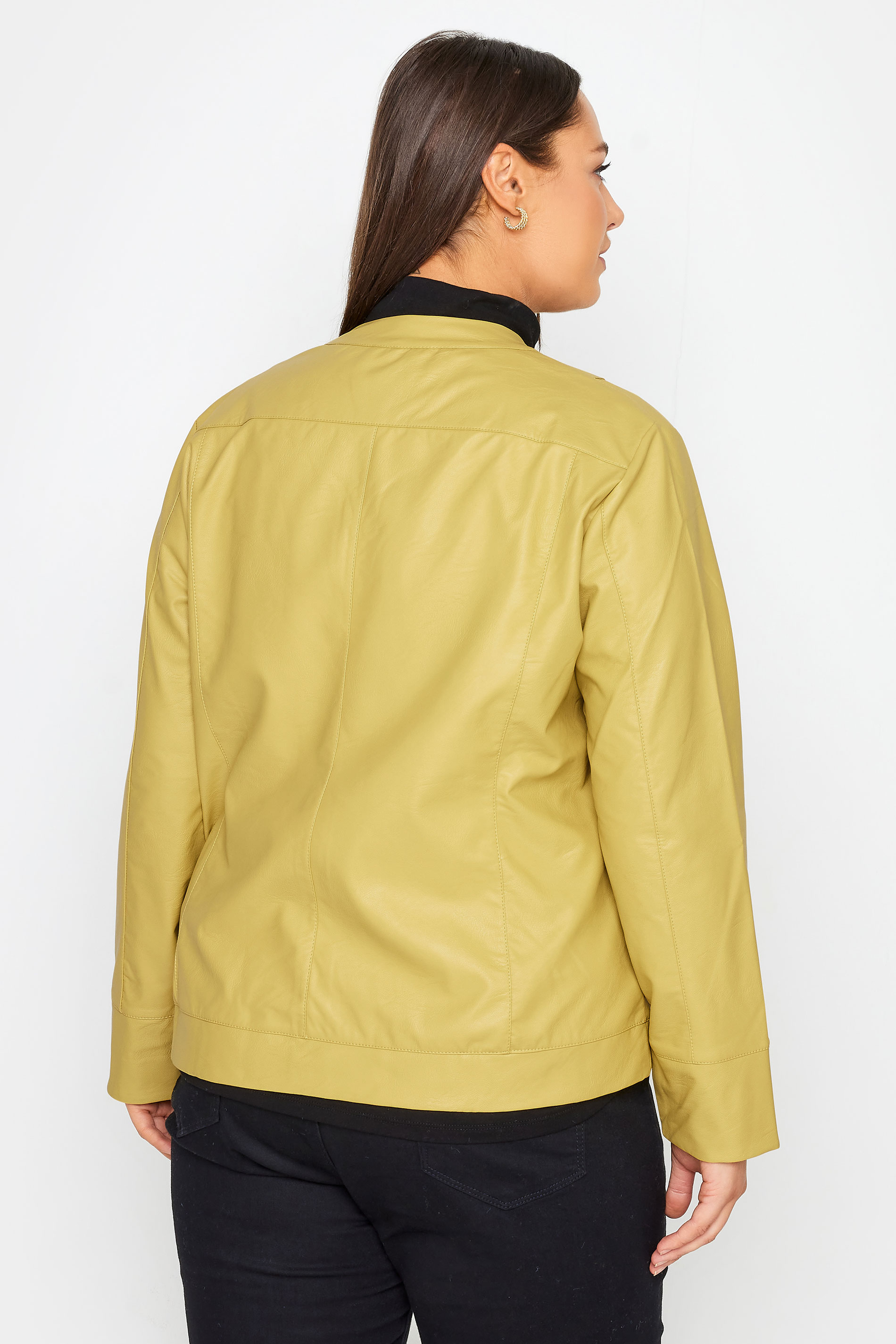 Evans Mustard Yellow Faux Leather Collarless Jacket 3