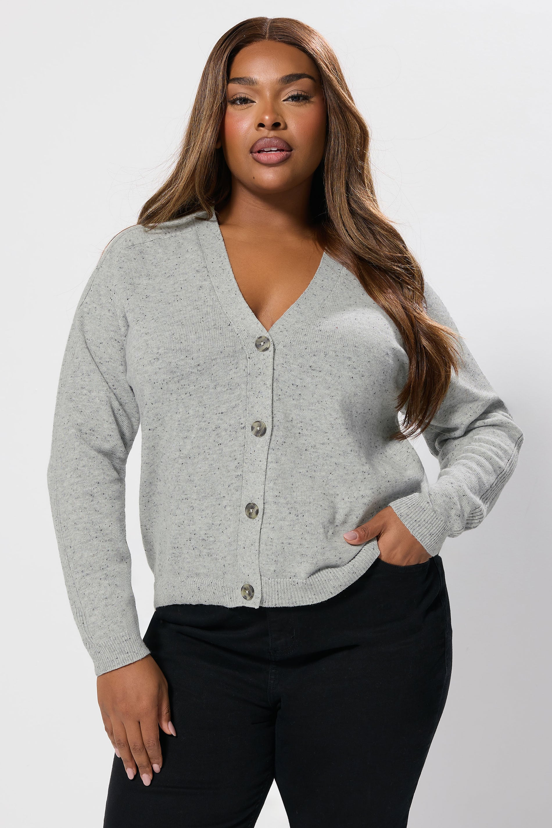 YOURS Plus Size Grey Speckled Button Through Cardigan | Yours Clothing 3