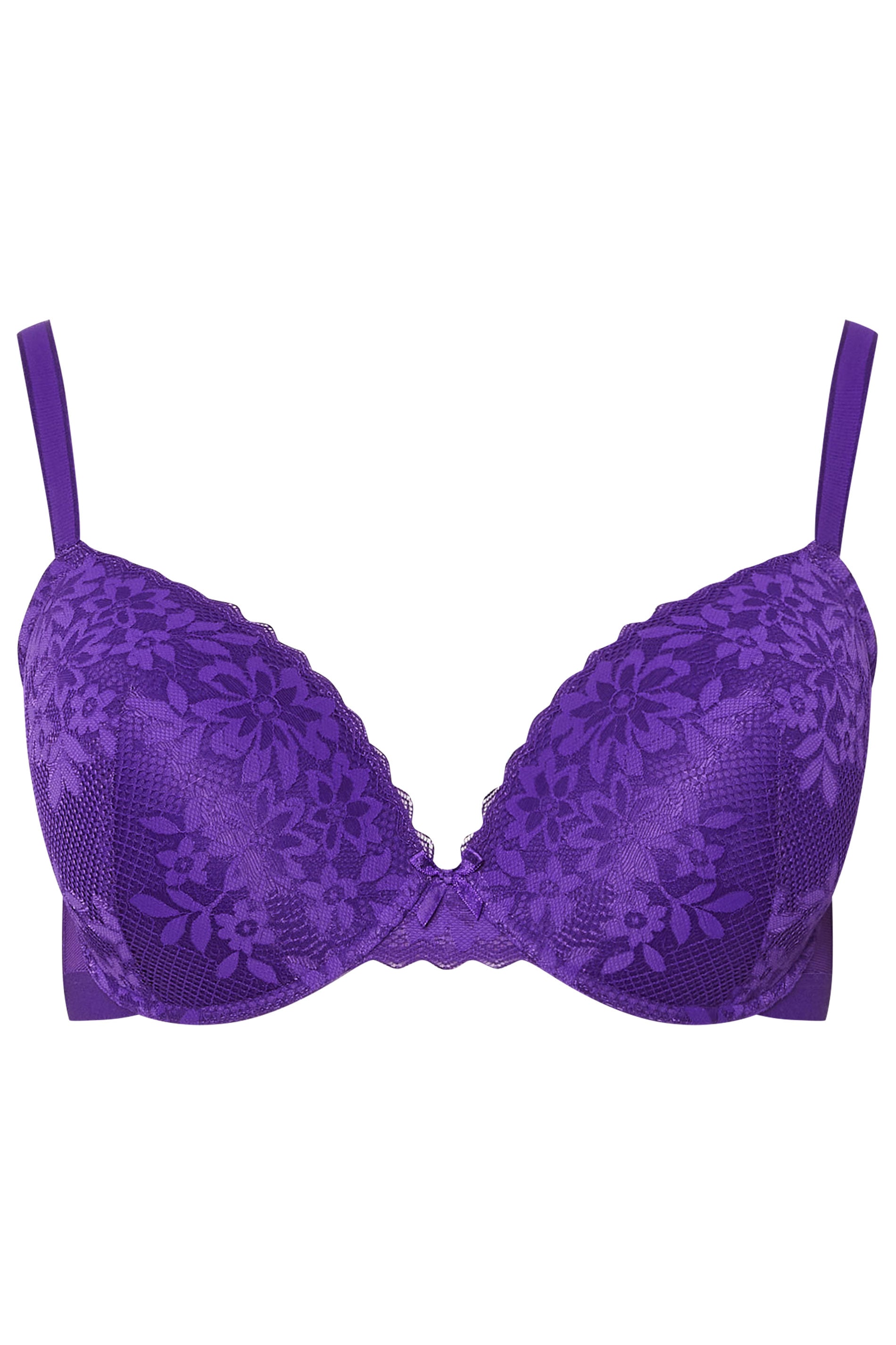 YOURS Plus Size Purple Floral Lace Padded T-Shirt Bra | Yours Clothing 3