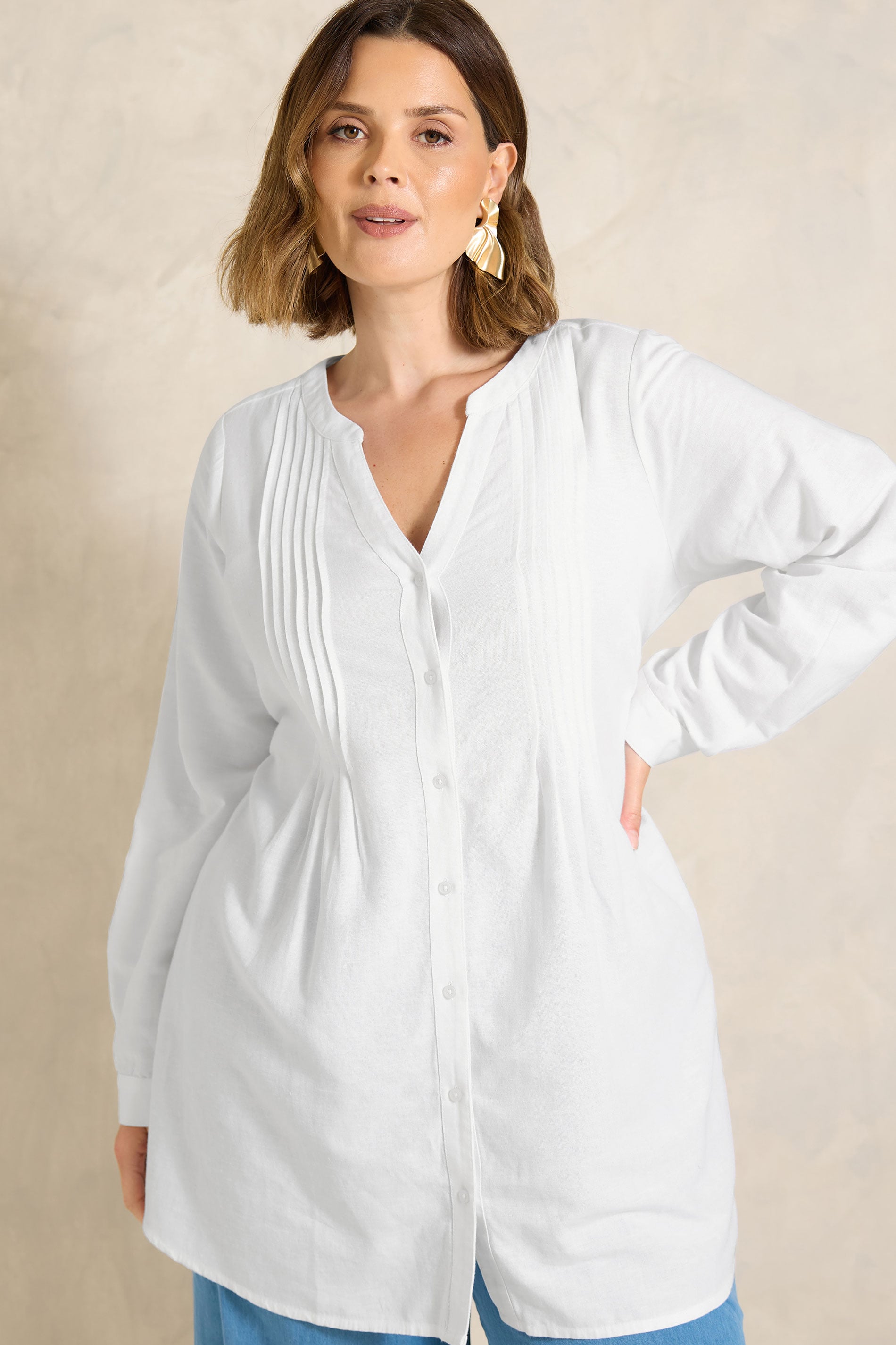 Evans Women's White Plus Linen Pintuck Shirt Size 26-28