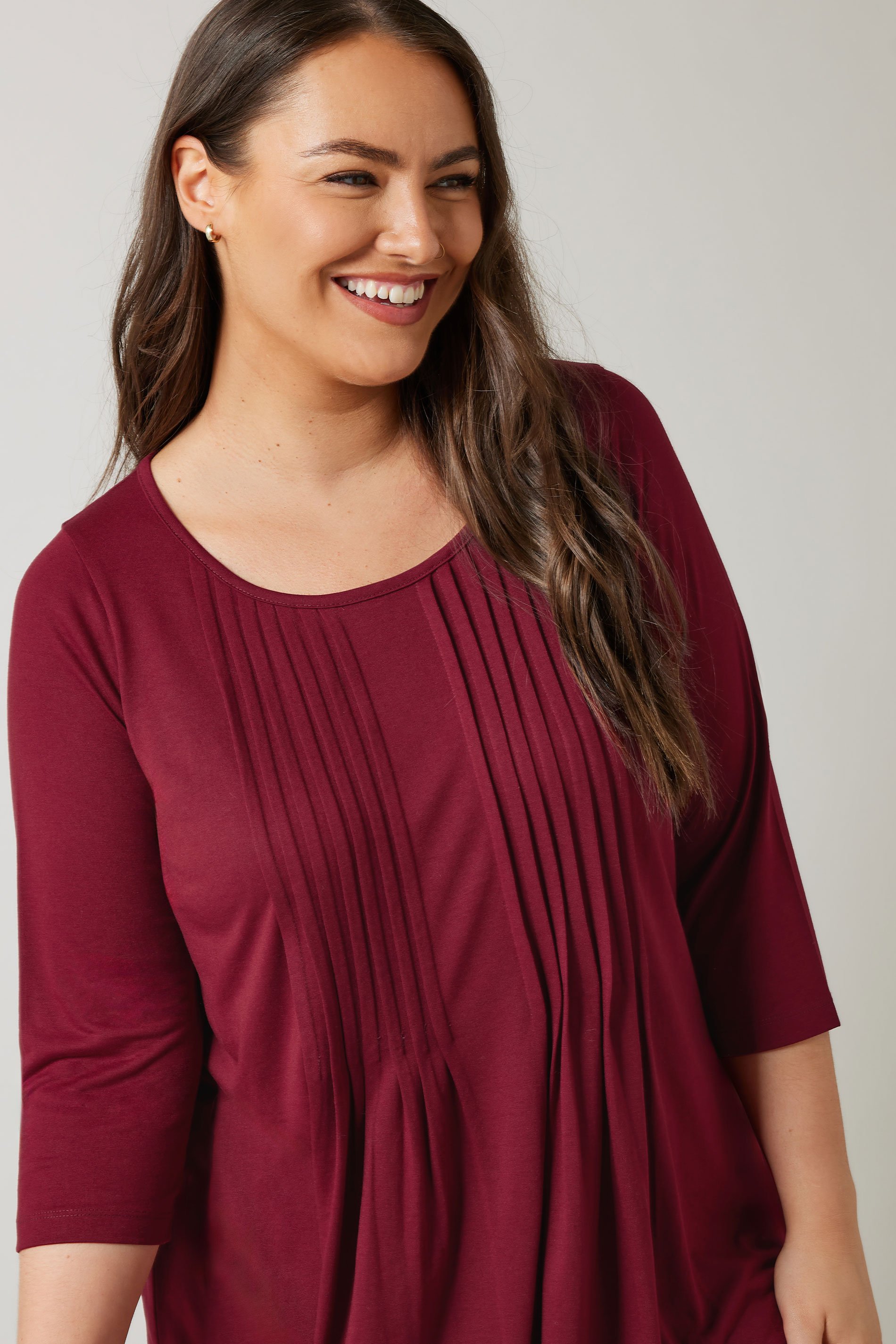 EVANS Plus Size Burgundy Red Pintuck Modal Top | Evans 4