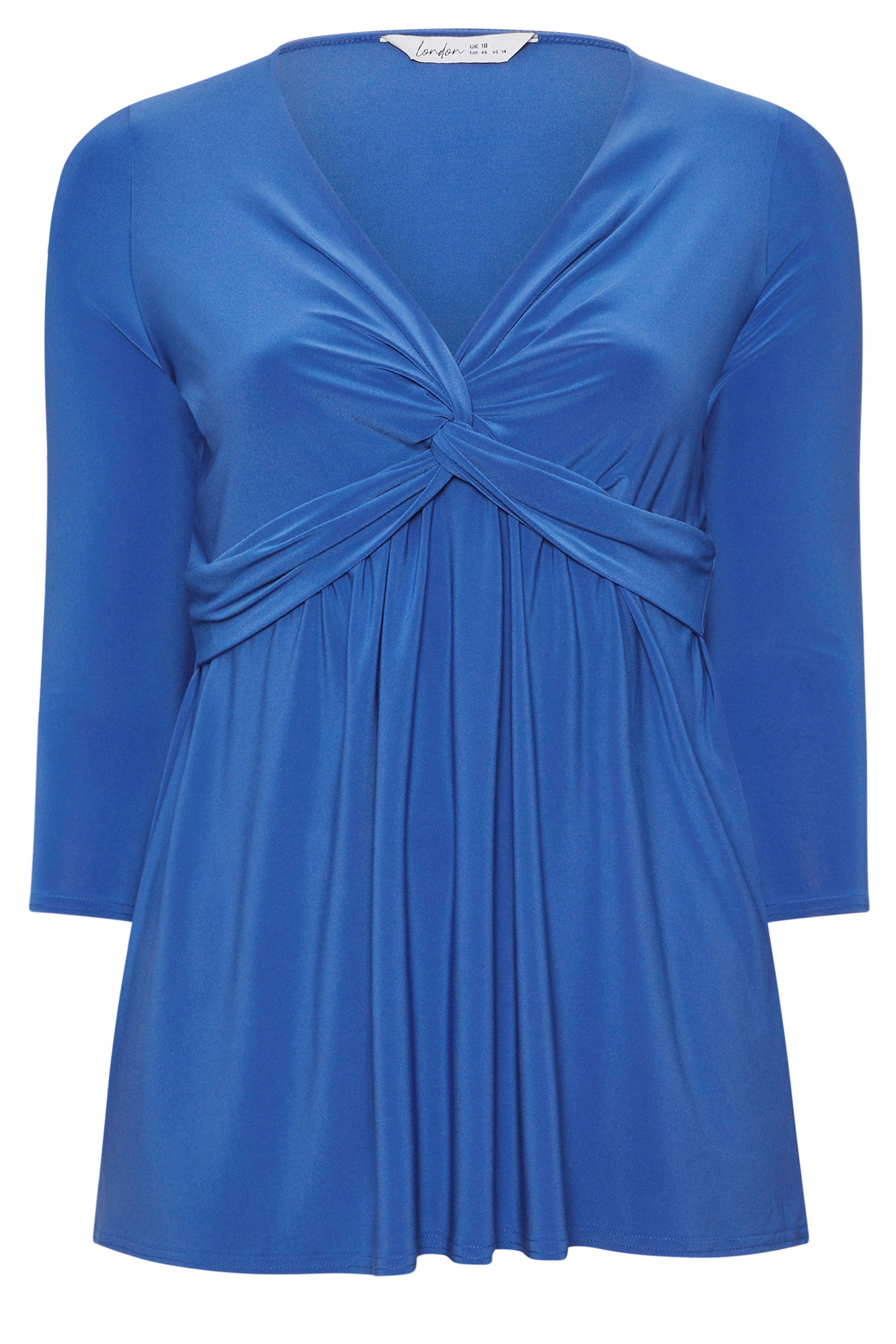 YOURS LONDON Plus Size Blue Knot Detail Front Top | Yours Clothing 5