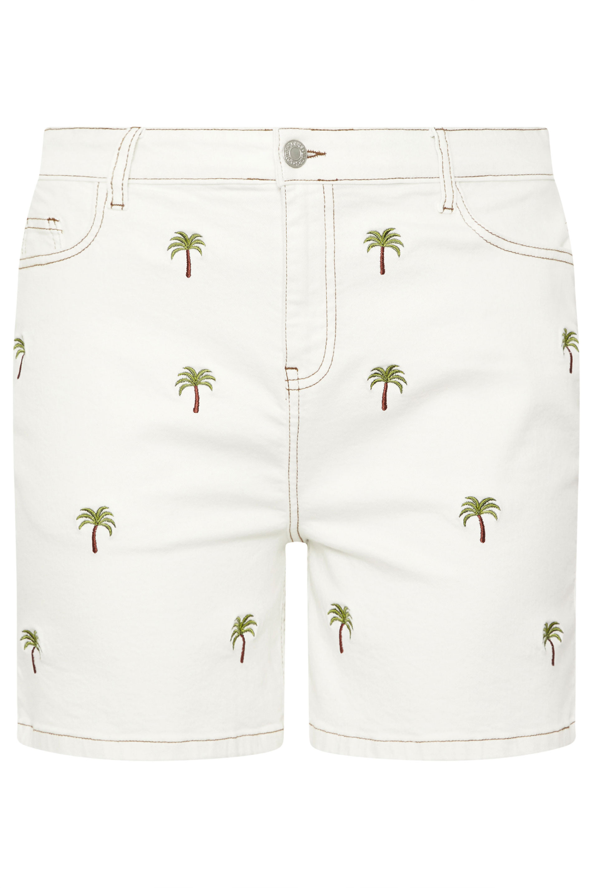 LIMITED COLLECTION Plus Size Natural Brown Palm Tree Embroidered Shorts | Yours Clothing 5