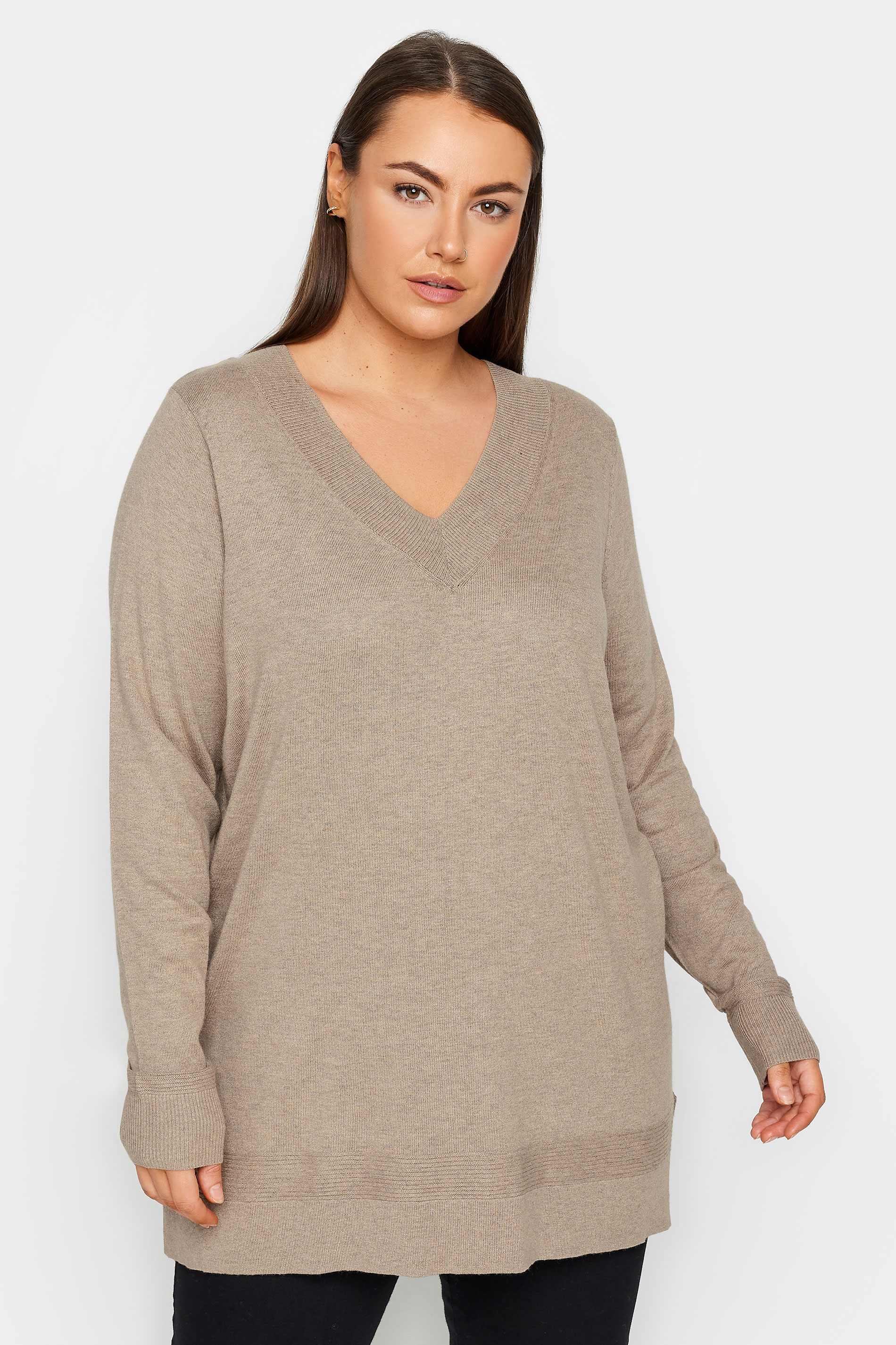 Ribbed Trim Neutral Sweater 1