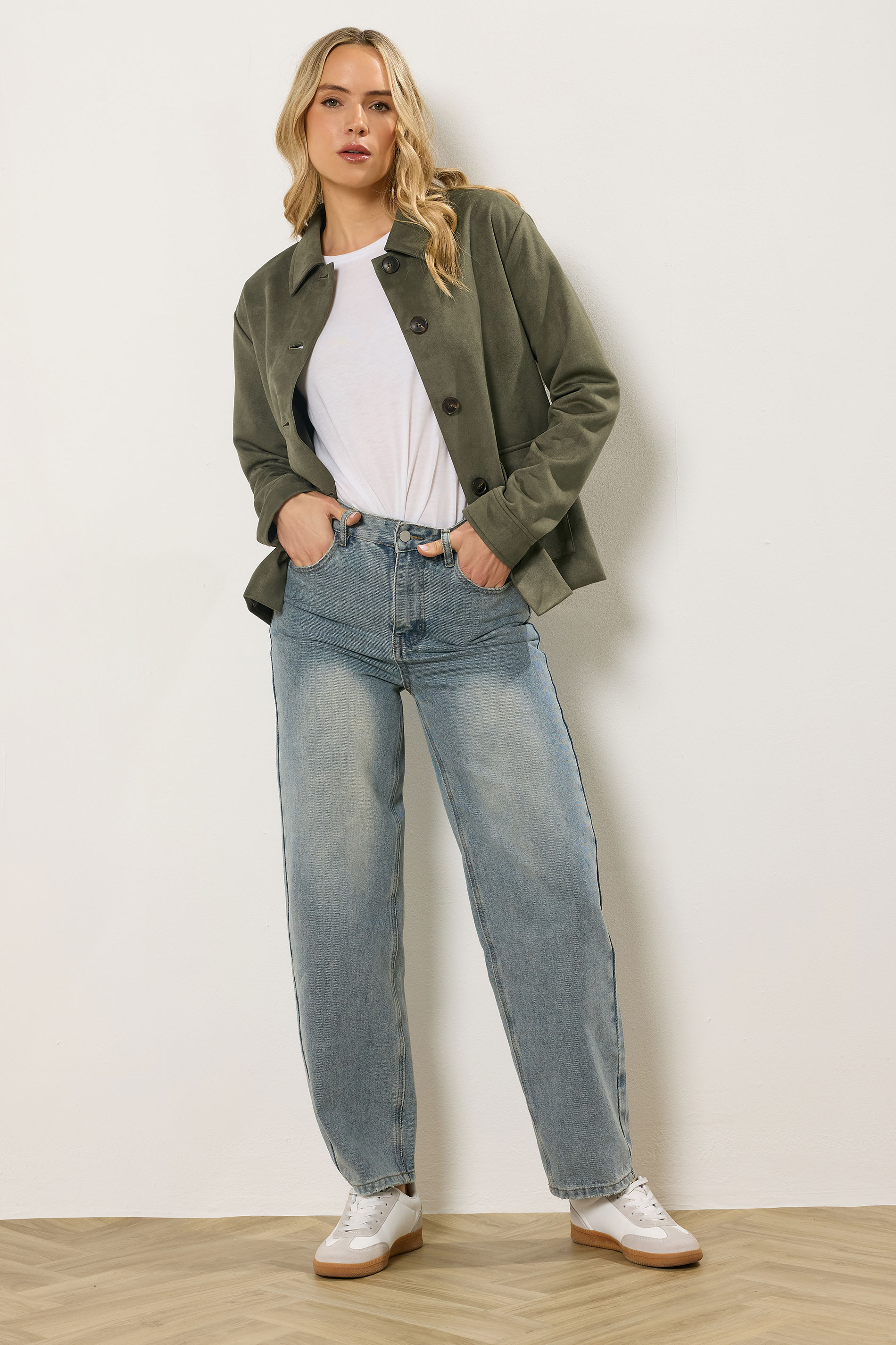LTS Tall Women's Khaki Green Faux Suede Trucker Jacket | Long Tall Sally 2