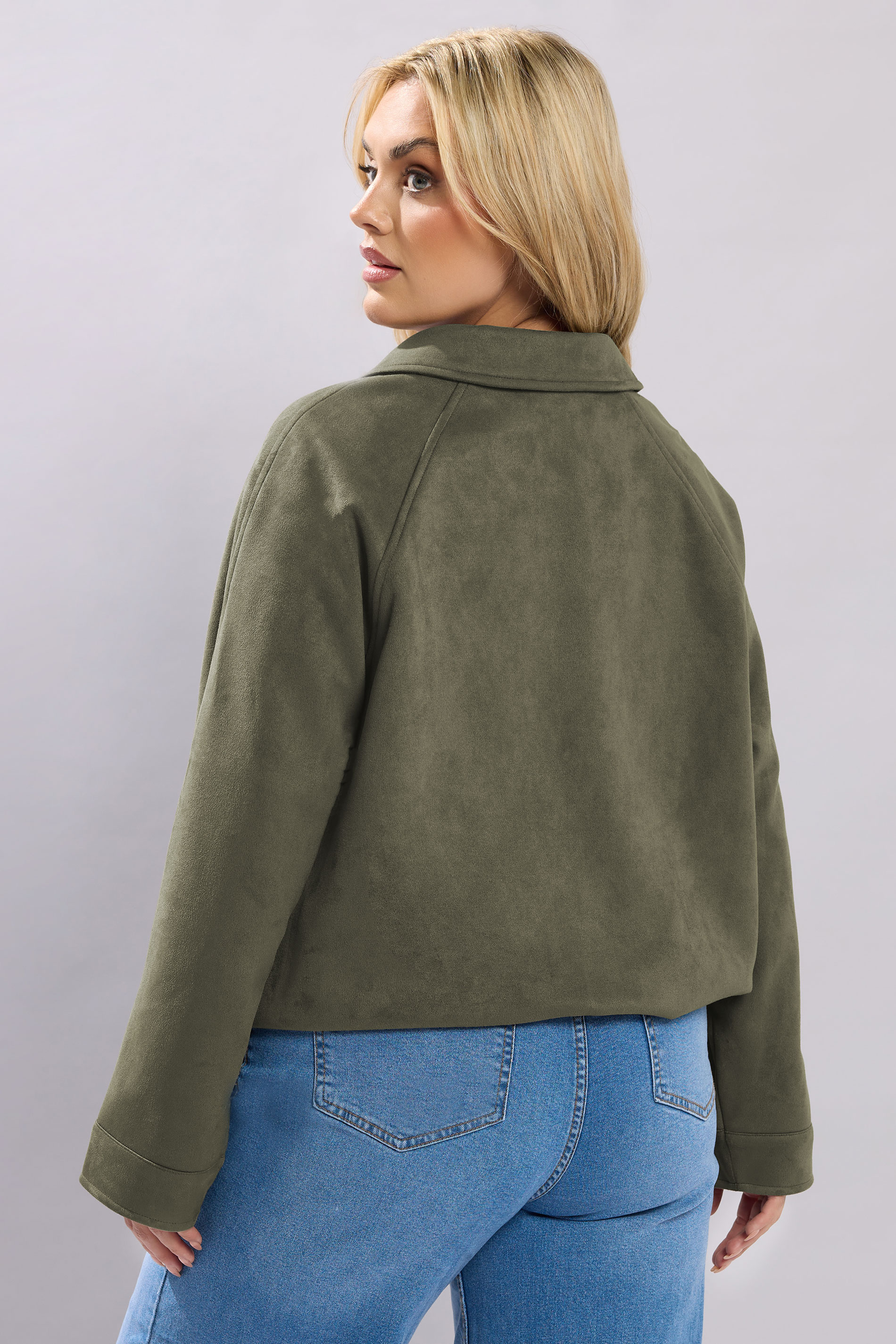 YOURS Plus Size Khaki Green Faux Suede Bomber Jacket | Yours Clothing 4