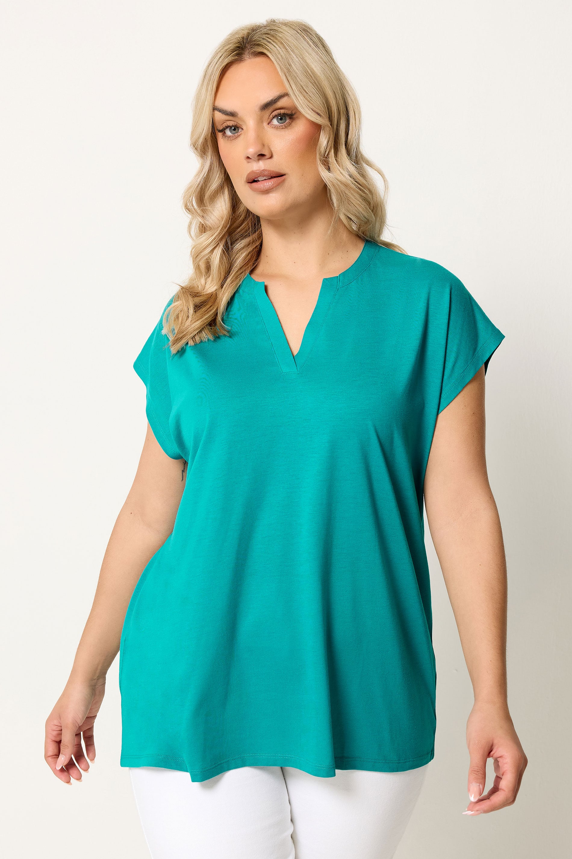 YOURS Plus Size Blue Notch Neck T-Shirt | Yours Clothing 3