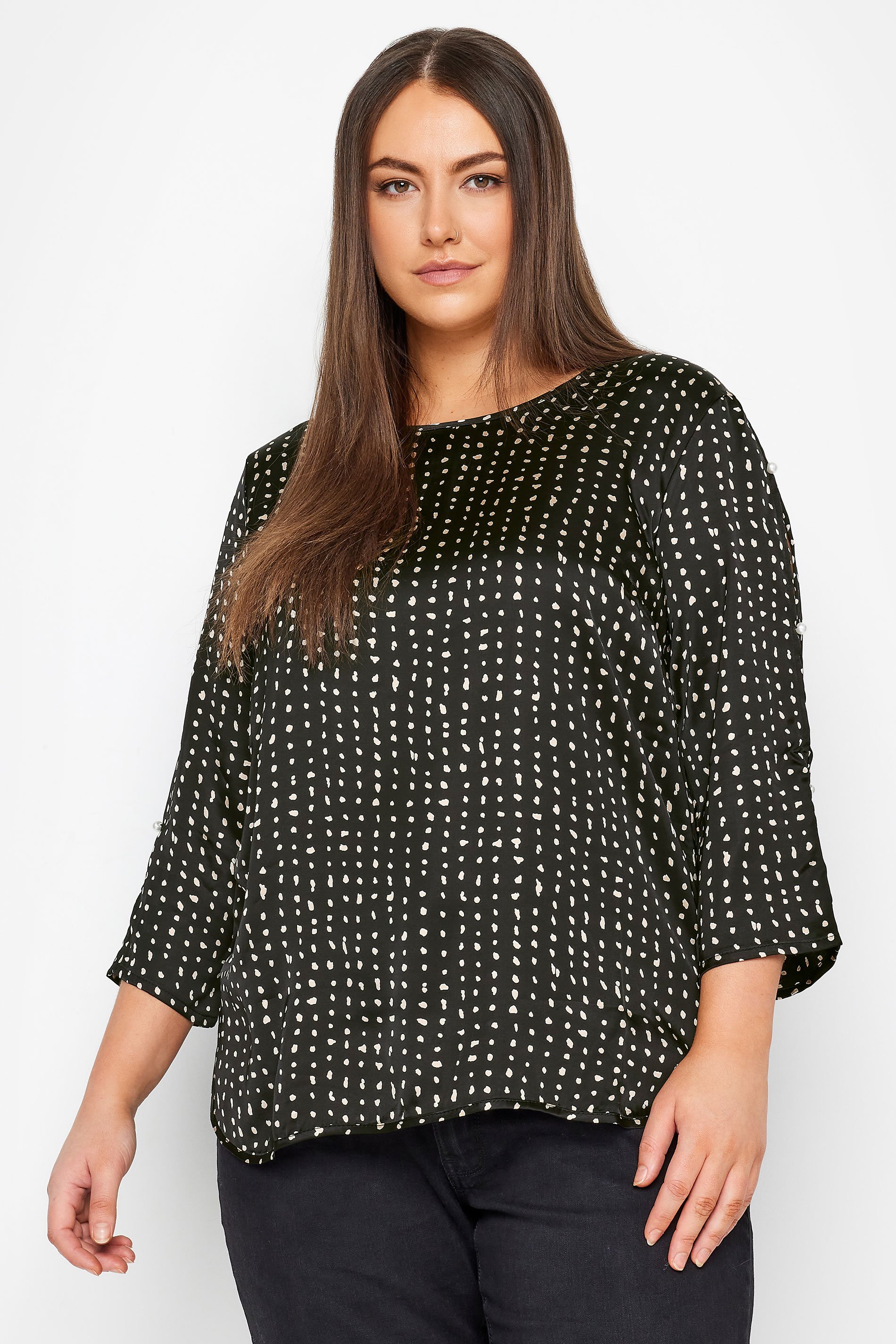 Evans Baptiste Black Button Sleeve Blouse | Evans