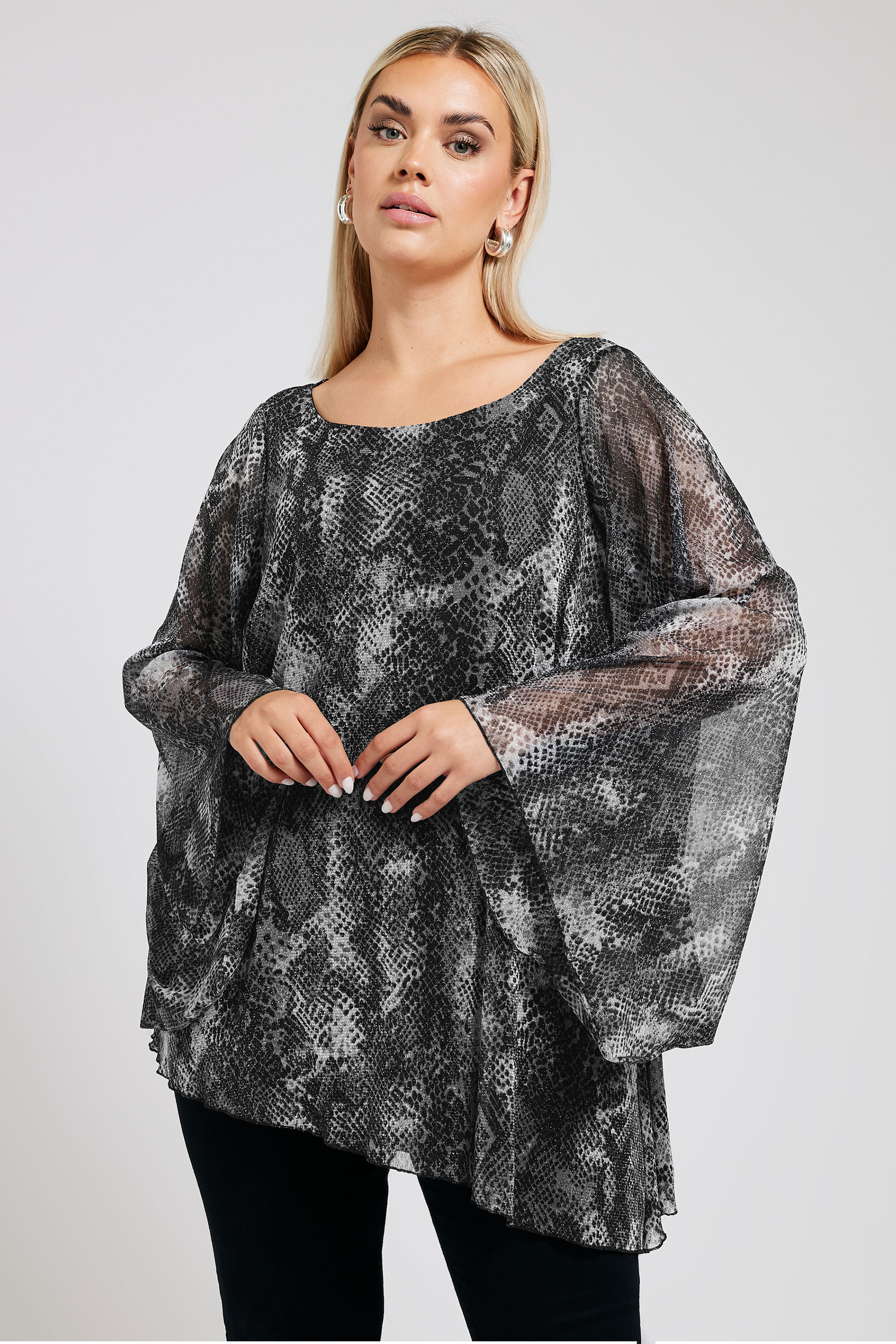 YOURS LONDON Plus Size Grey Snake Print Asymmetrical Blouse | Yours Clothing 3