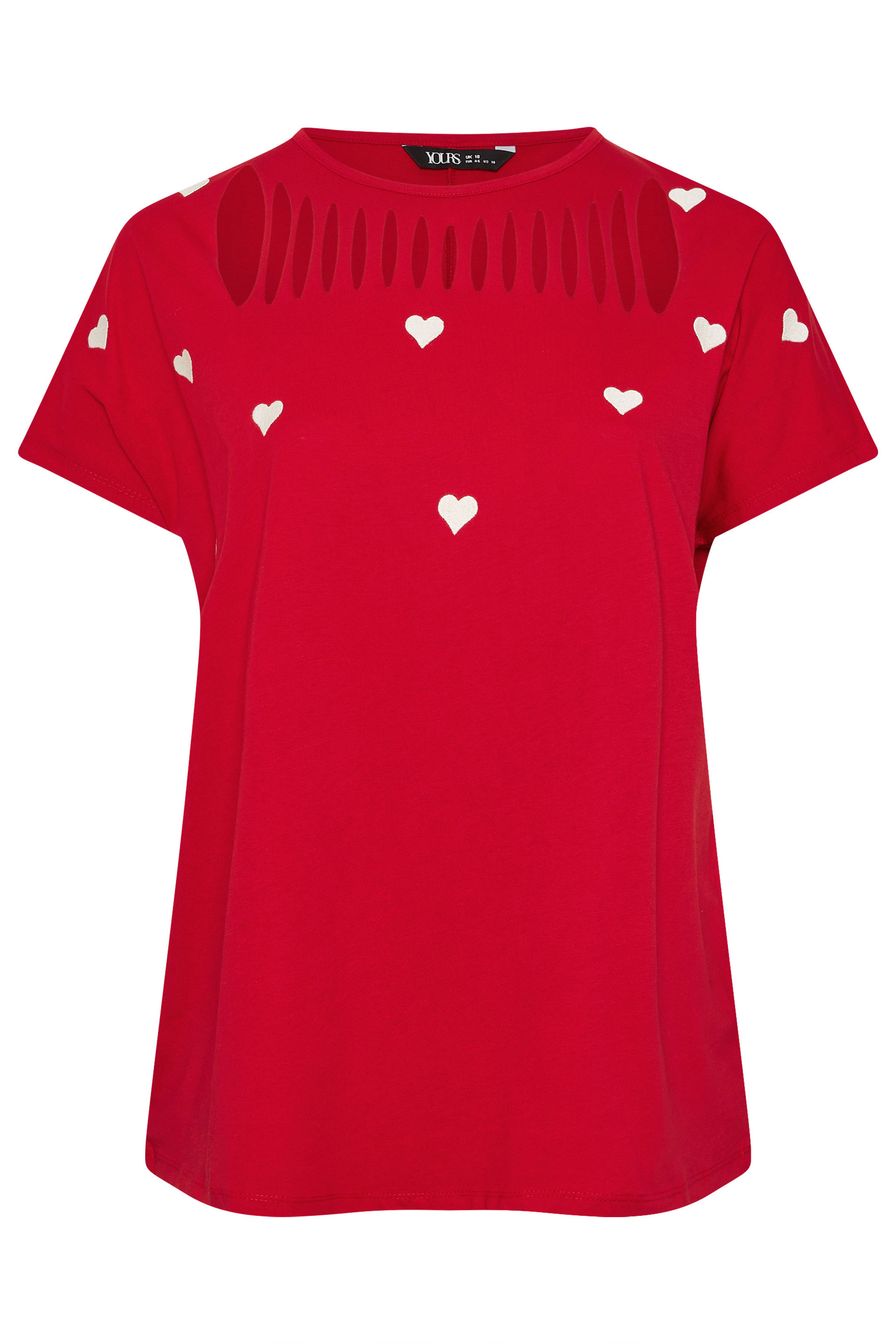 YOURS Plus Size Red Printed Heart Slash Detail Top | Yours Clothing 5