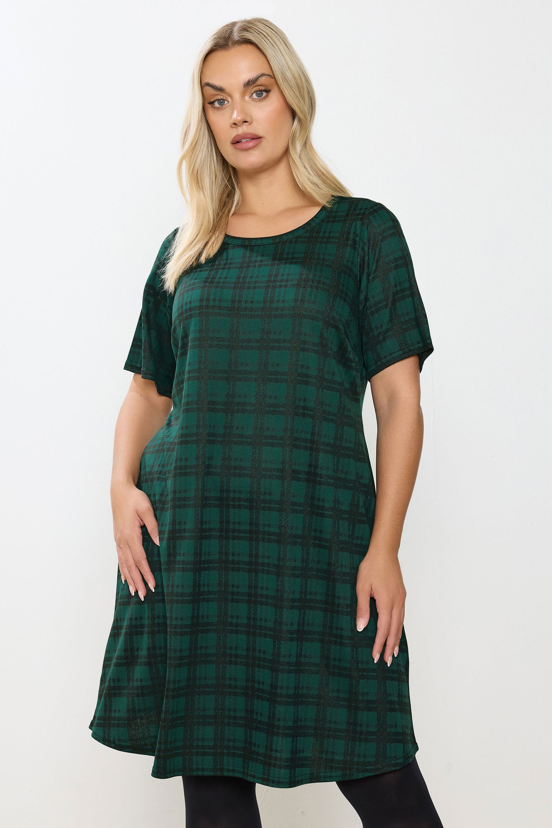YOURS Plus Size Green Check Mini Dress | Yours Clothing 3