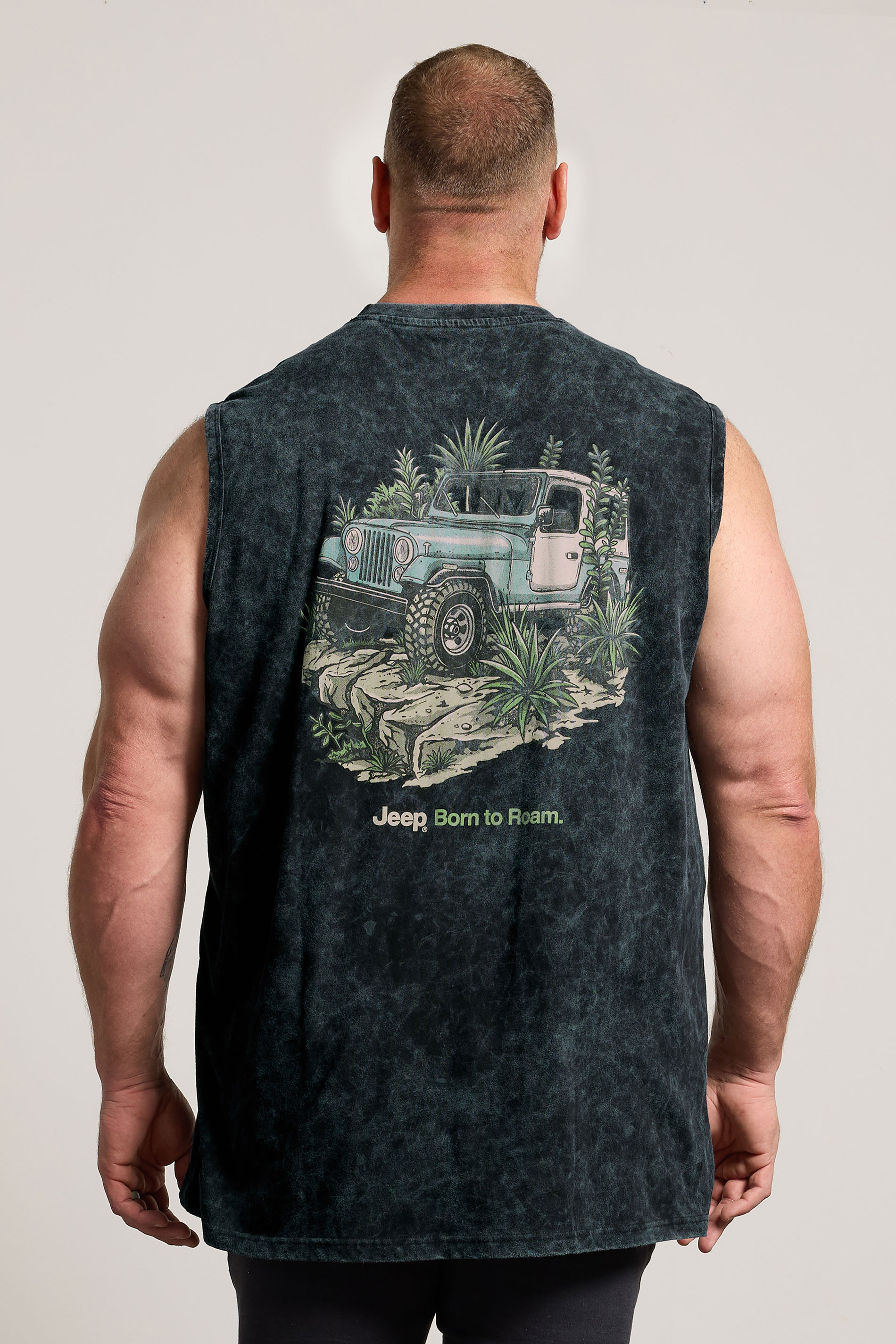 BadRhino Big & Tall Black Extra Long Acid Wash 'Jeep' Graphic Vest | BadRhino 2