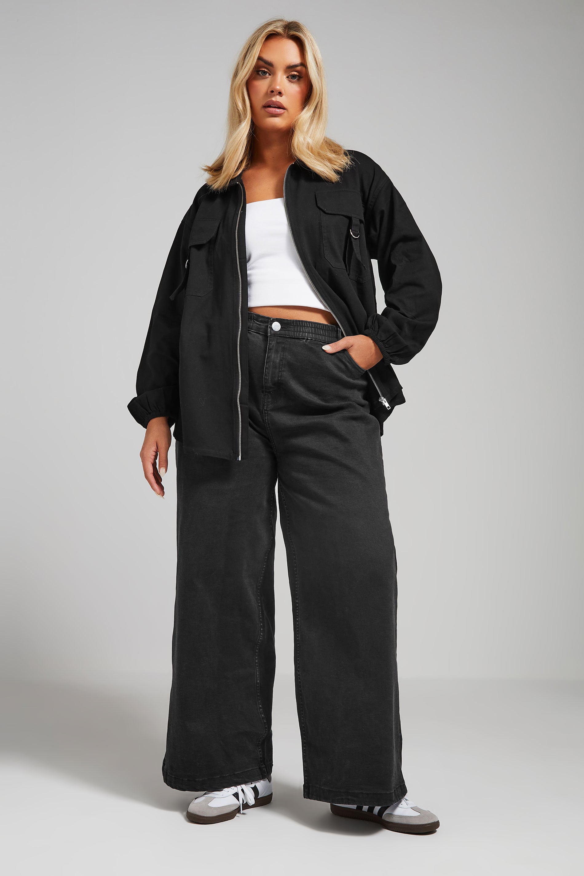 LIMITED COLLECTION Plus Size Black Utility Bomber Jacket | Yours Clothing 1