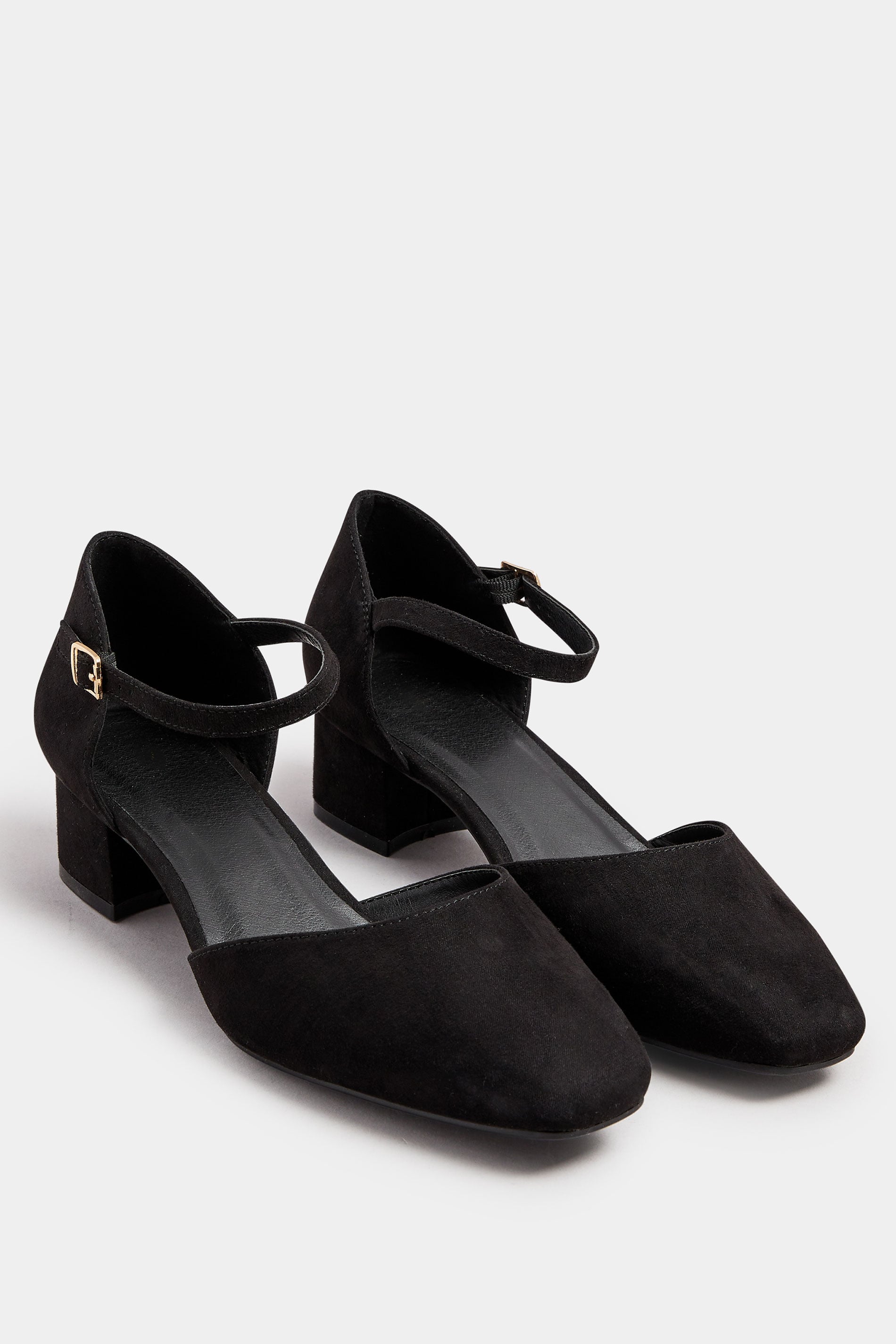 Black Faux Suede Block Heel Court Shoes In Extra Wide EEE Fit | Yours Clothing 1