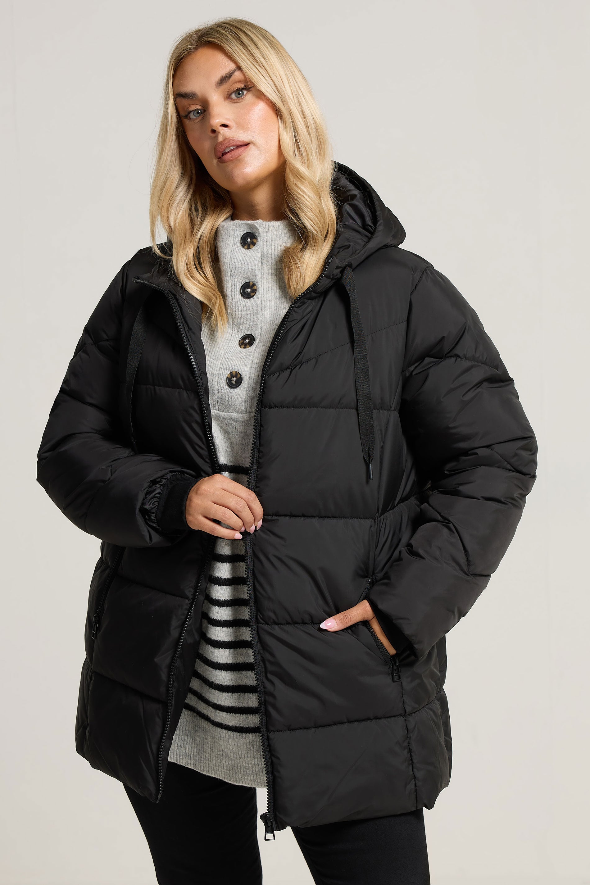 YOURS Plus Size Black Short Padded Coat | Yours Clothing 3