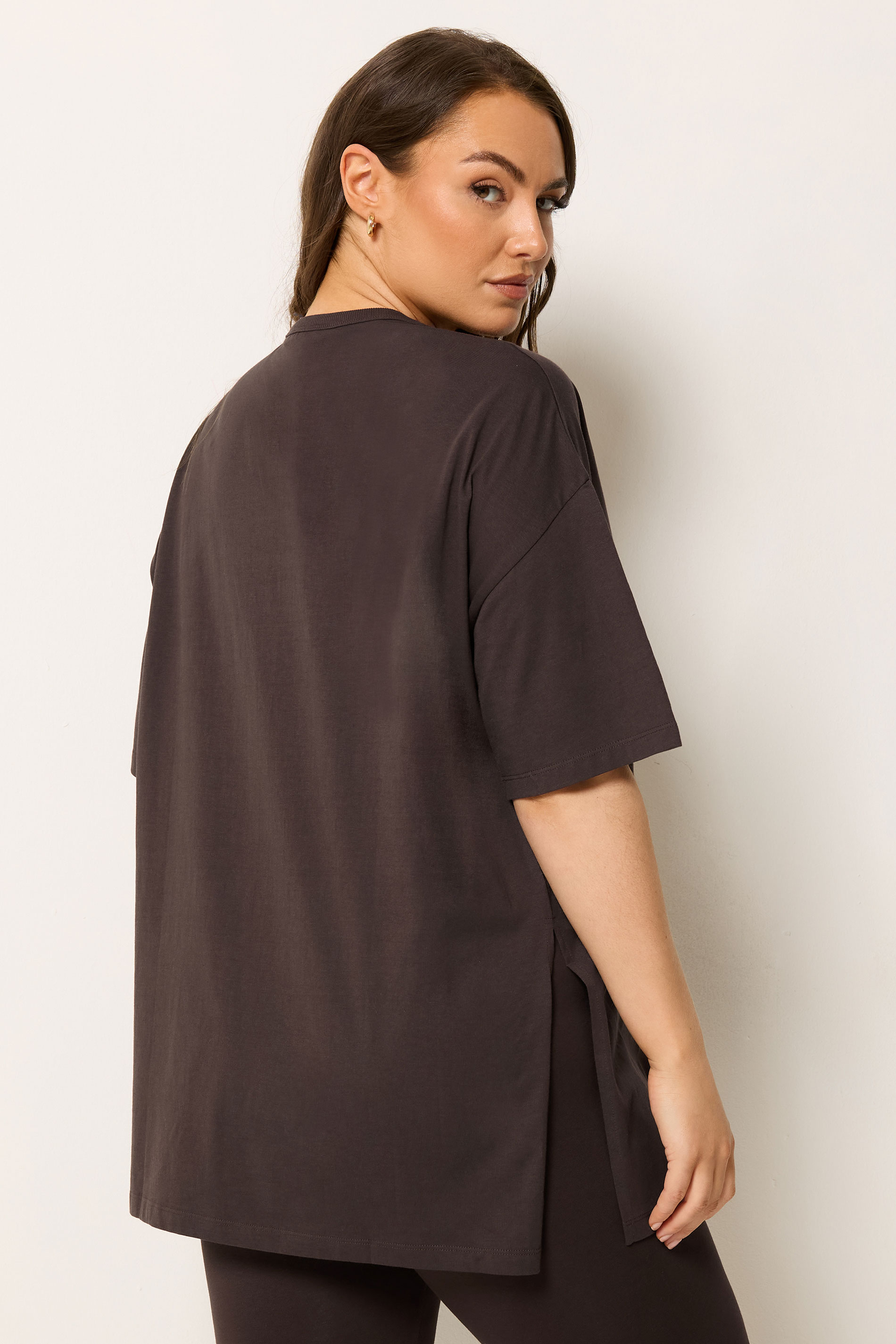YOURS Plus Size Chocolate Brown Longline T-Shirt | Yours Clothing 4